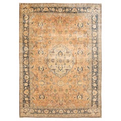 Tapis indien ancien Agra en laine surdimensionné à motif de médaillon pêche, fait à la main