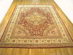 Alfombra Oriental India Agra Antigua, Tamaño Habitación, Con Medallón Central