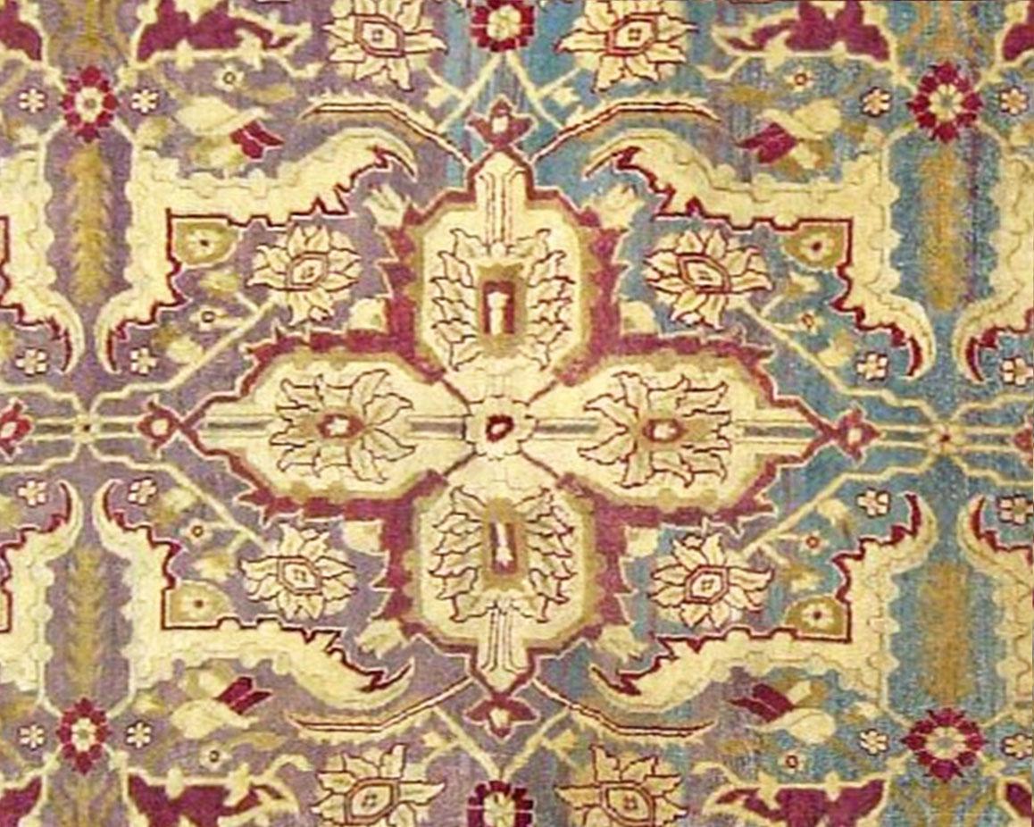 Alfombra Oriental India Agra Antigua, Tamaño Habitación, Con Medallón Central Indio en venta