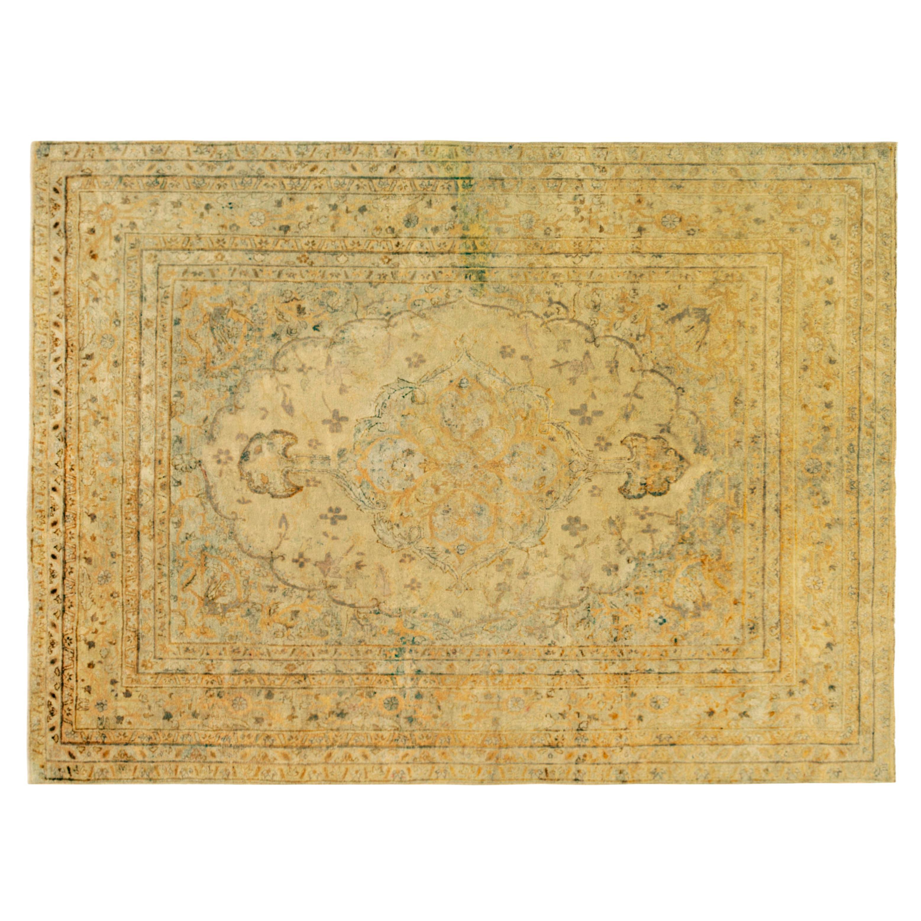 Antiker indischer Agra- orientalischer Teppich, Zimmergröße, mit zentralem Medaillon