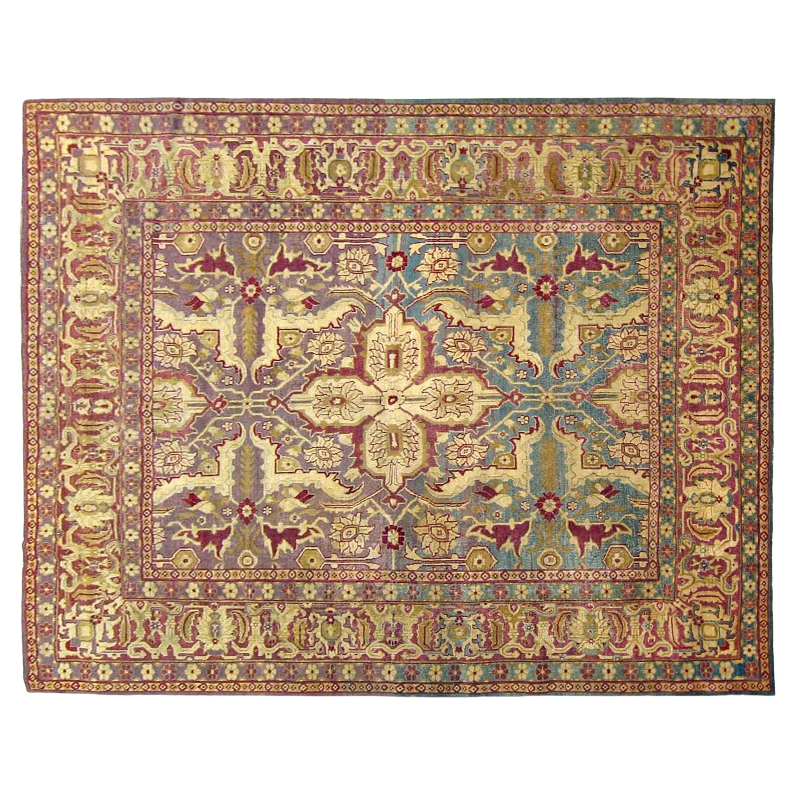 Antique Indian Agra Oriental Rug, Room Size, W/ Central Medallion For Sale