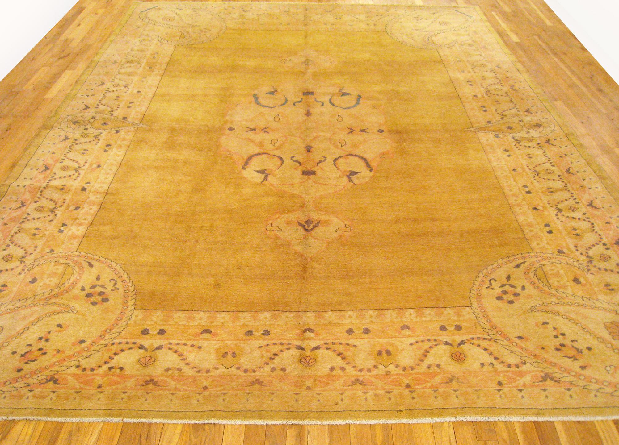 Hand-Knotted Antique Indian Agra Oriental Rug, Room Size, W Medallion and Flowers For Sale