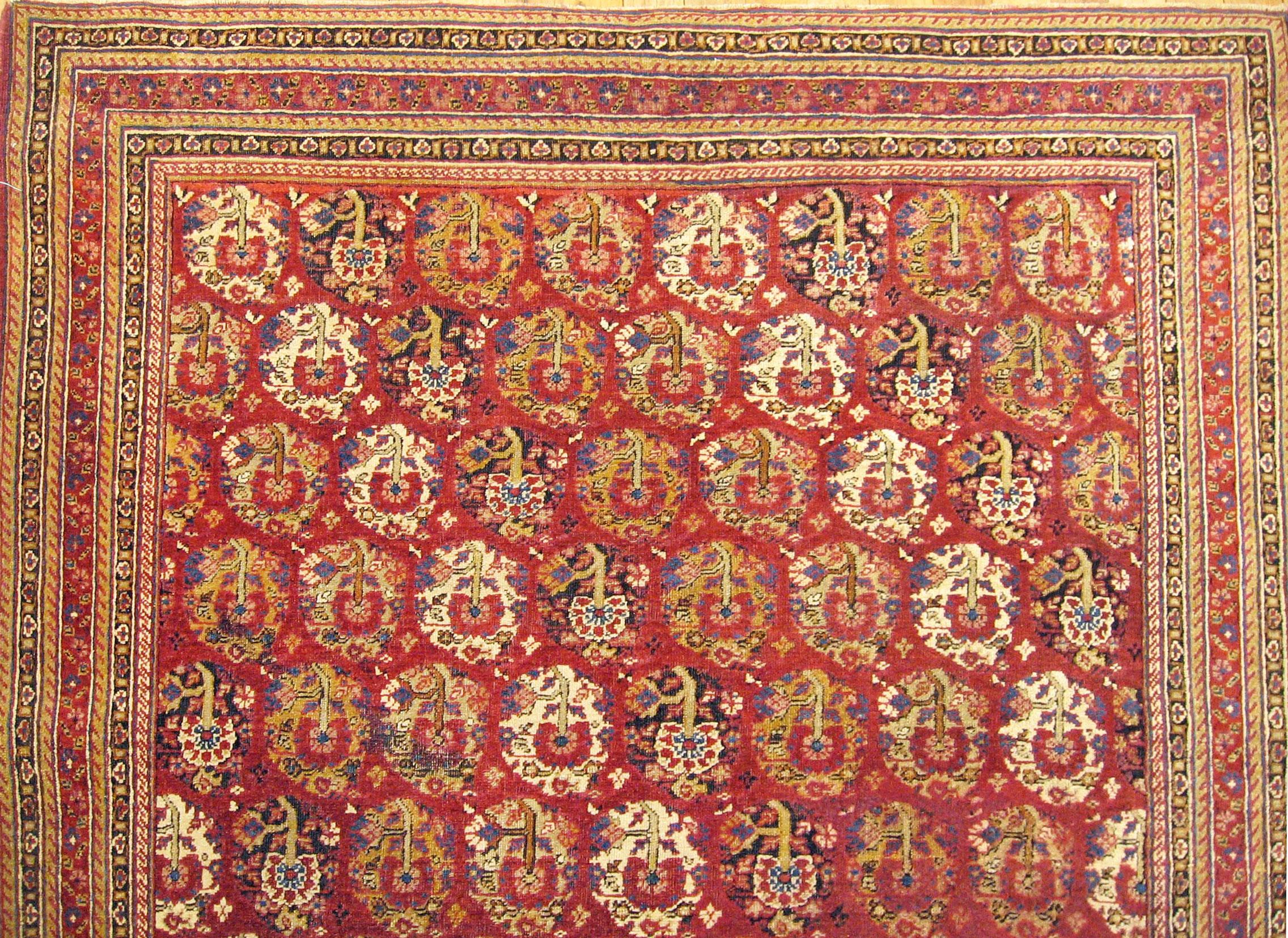 Hand-Knotted Antique Indian Agra Oriental Rug, Small Size, W/ Paisley Design For Sale