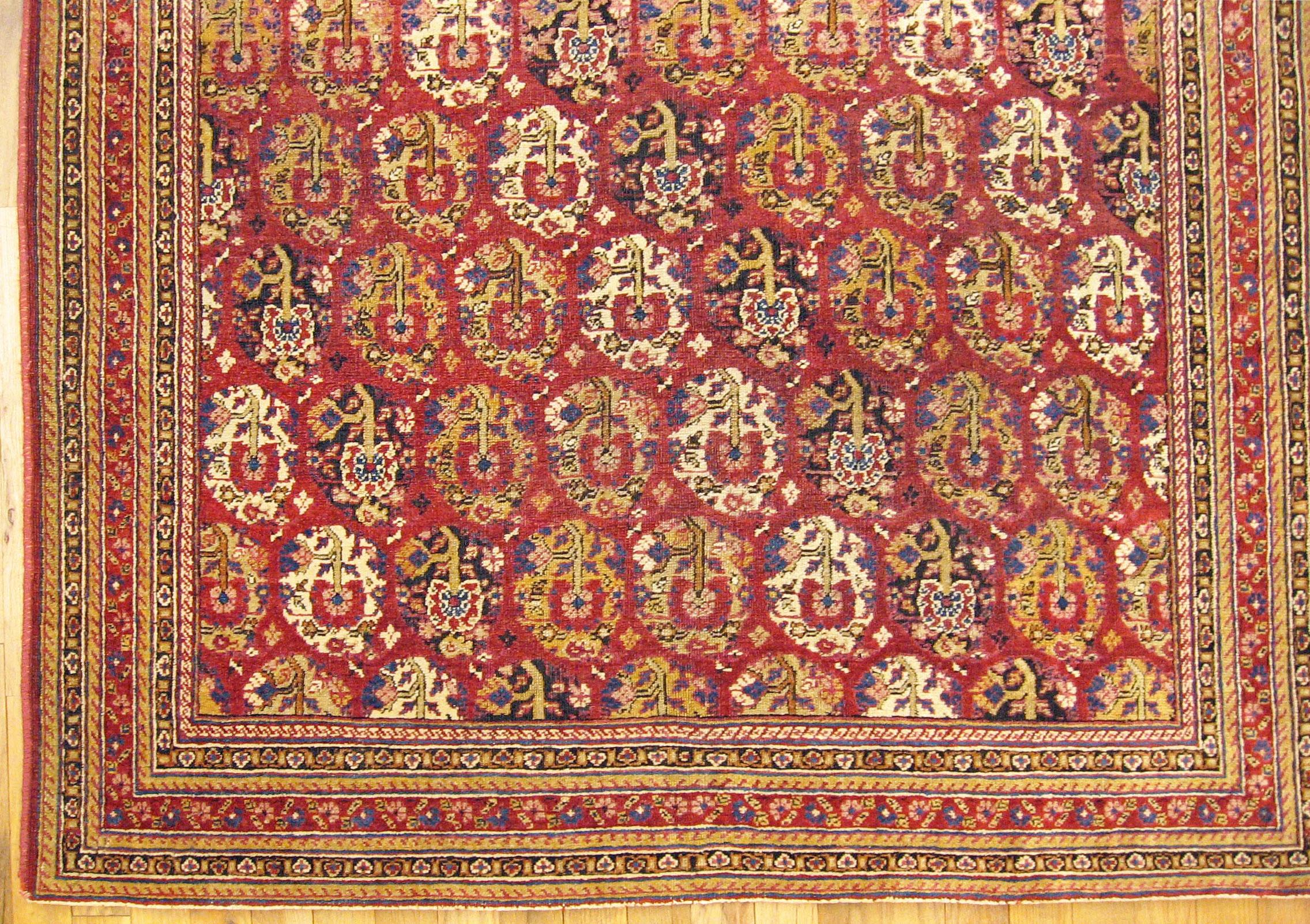 Antique Indian Agra Oriental Rug, Small Size, W/ Paisley Design In Good Condition For Sale In New York, NY
