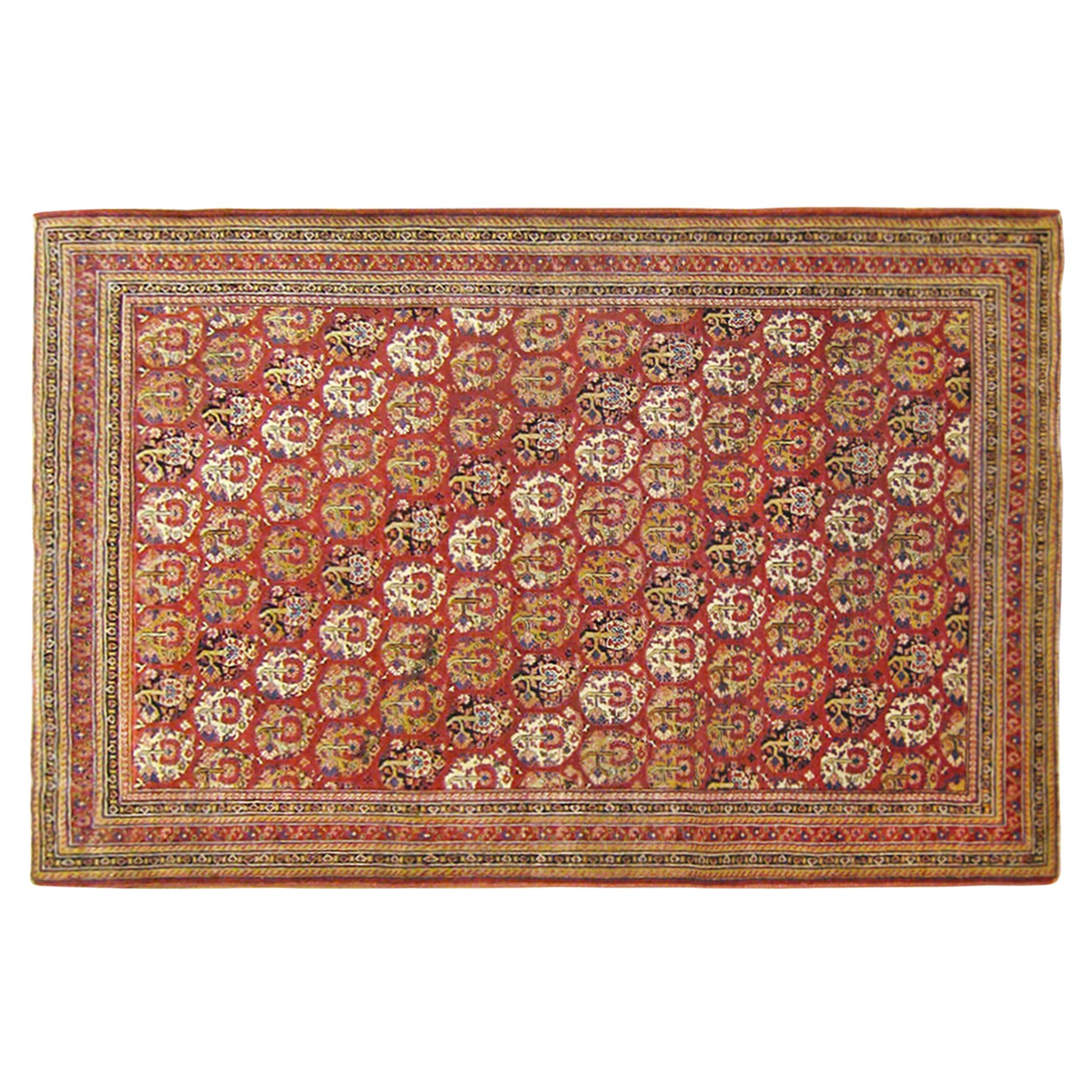 Antique Indian Agra Oriental Rug, Small Size, W/ Paisley Design For Sale