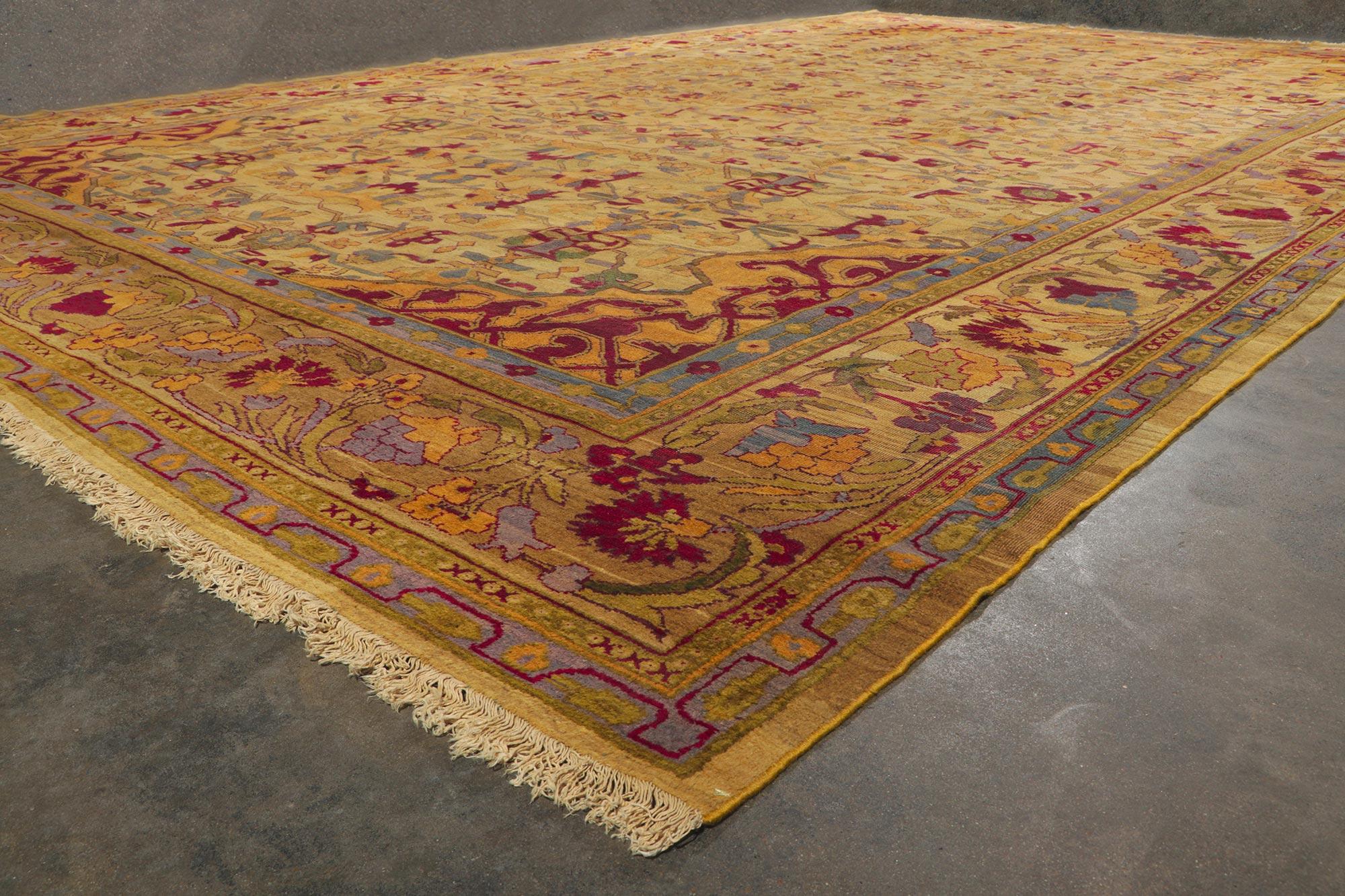 19th Century 1880s Oversized Antique Indian Agra Rug, Hotel Lobby Size Carpet For Sale