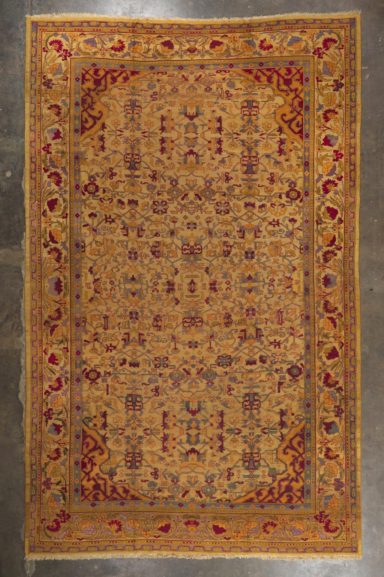 1880s Oversized Antique Indian Agra Rug, Hotel Lobby Size Carpet For Sale 1