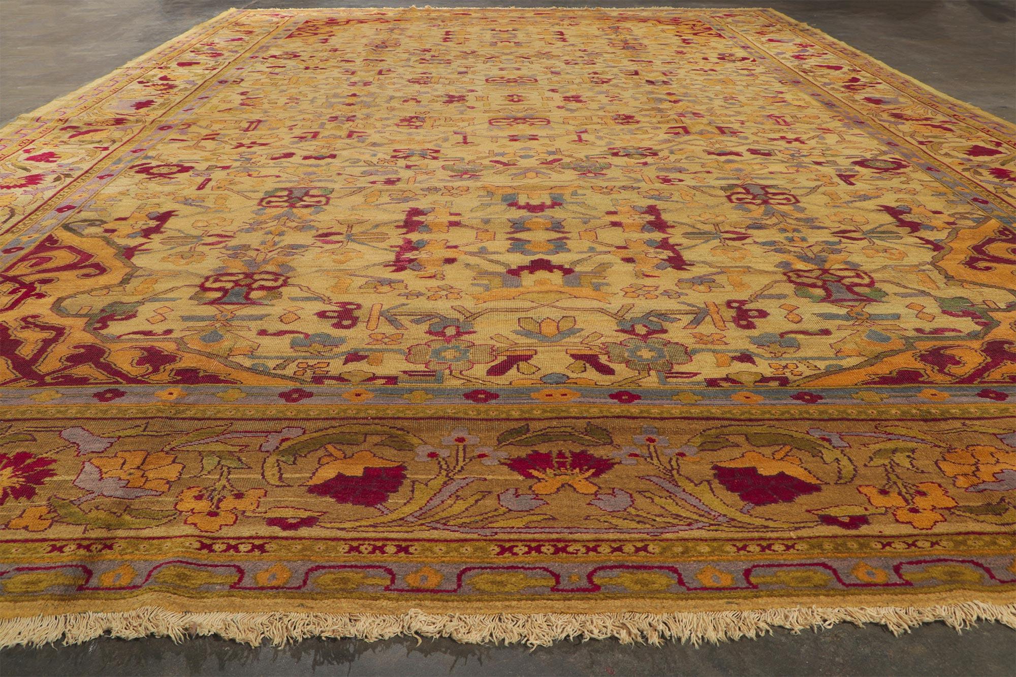 Wool 1880s Oversized Antique Indian Agra Rug, Hotel Lobby Size Carpet For Sale