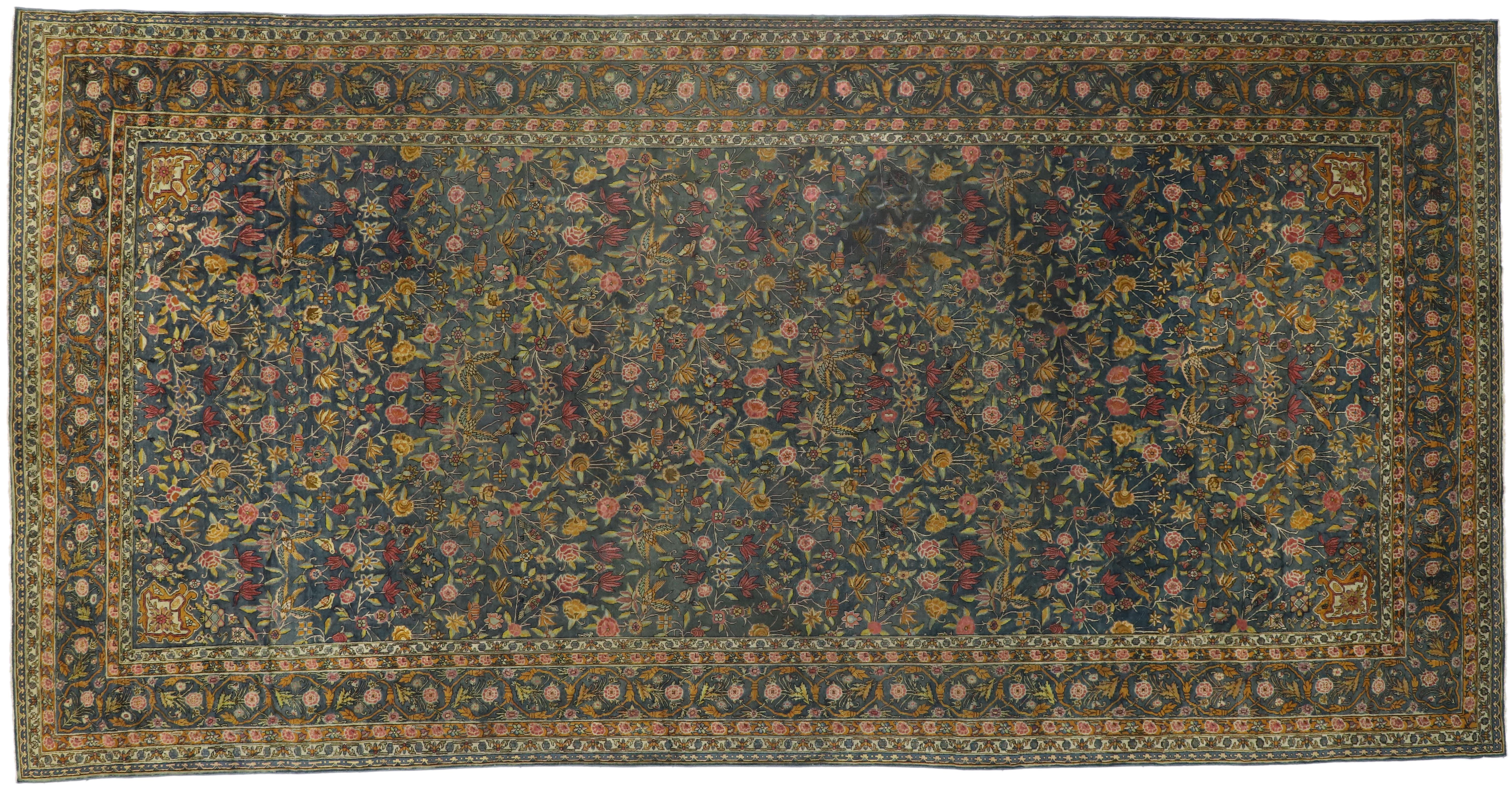 Tapis indien ancien de taille palais Agra avec style Régence rococo en vente 4