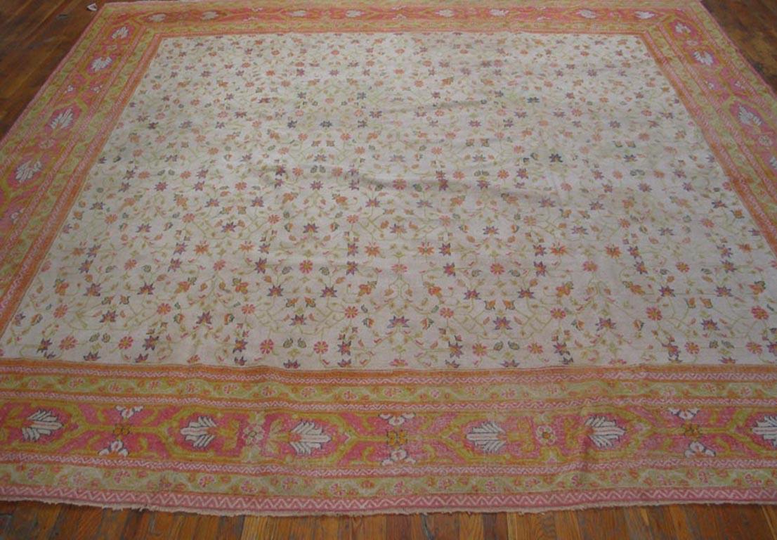 Hand-Knotted Late 19th Century Indian Cotton Agra Carpet ( 11'6