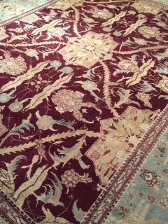 Antique Indian Agra Rug, Hand-Woven Wool, 12'6" x 15'7", 19th Century