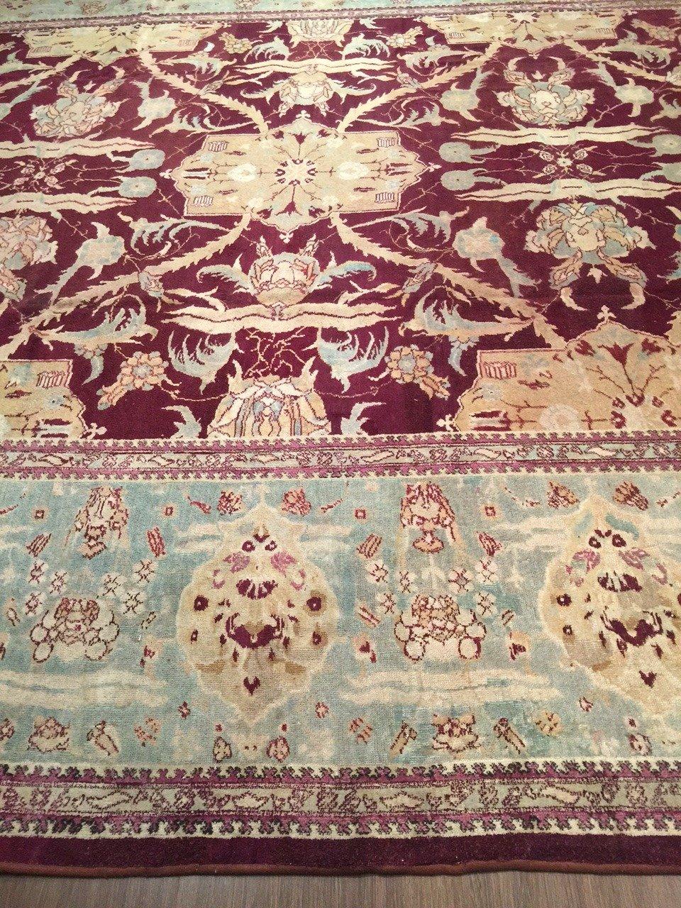 Hand-Woven Antique Indian Agra Rug  12'6x15'7 For Sale