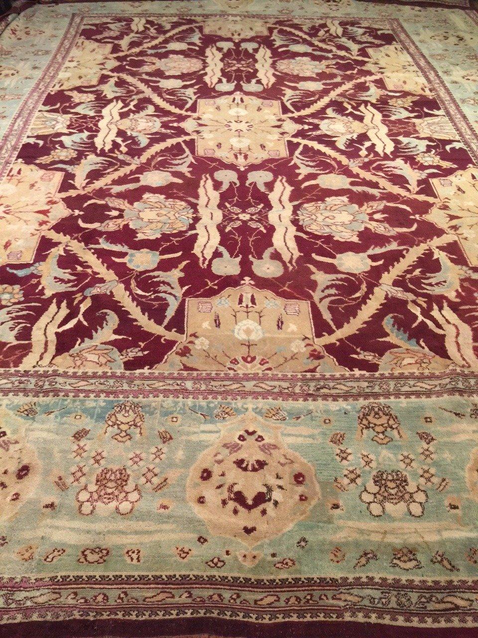 19th Century Antique Indian Agra Rug  12'6x15'7 For Sale