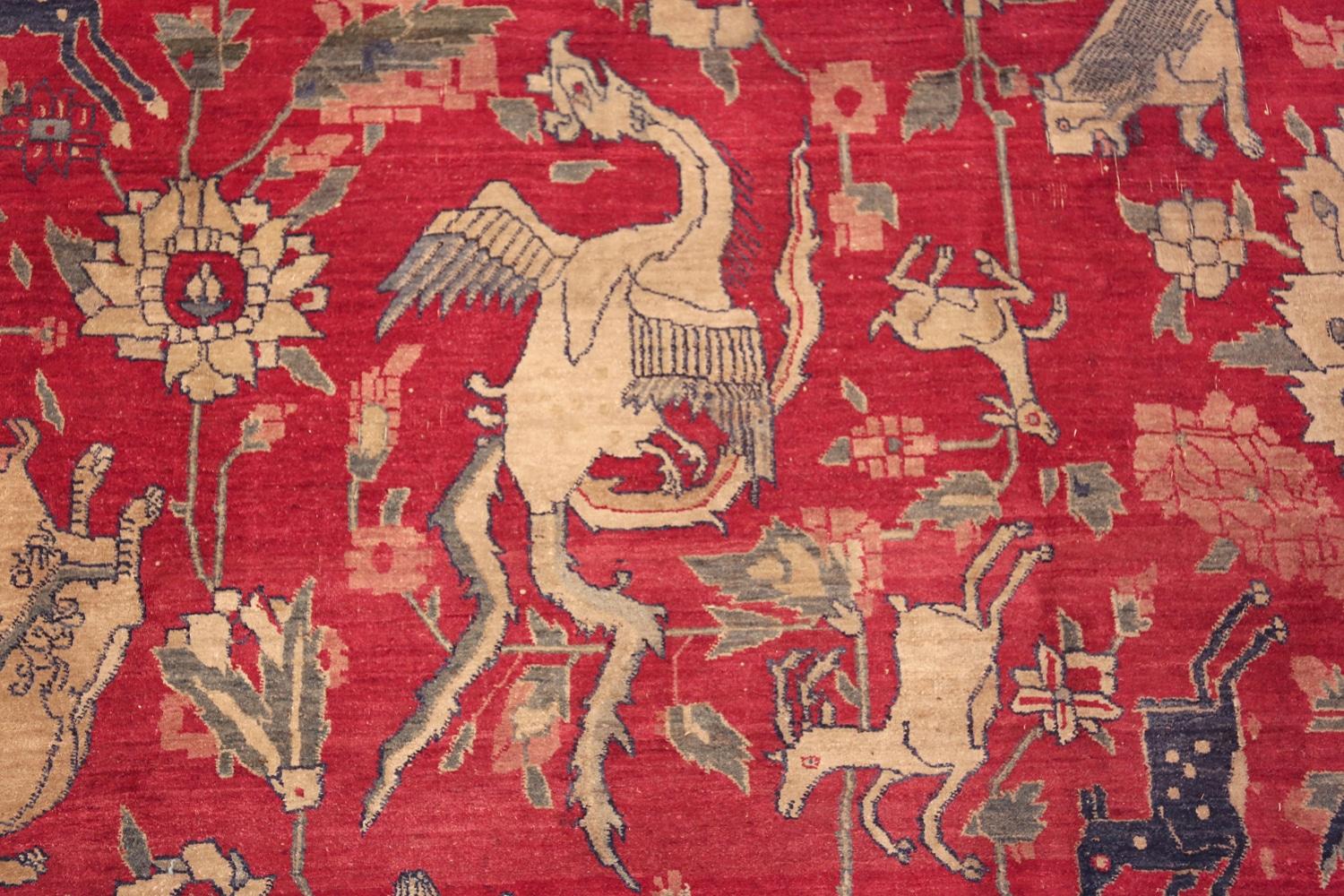 Gorgeous Mythical Animals Antique Indian Agra Rug, Country of origin: India, Circa date: 1880
