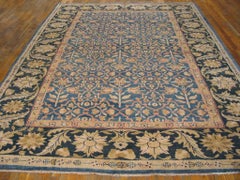 Brilliant Blue Color With Rosettes And Leaves Design Antique Indian Agra Rug