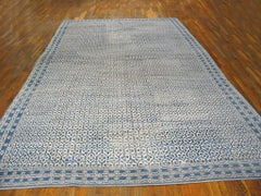 1920s White Star Rosettes Indian Cotton Agra Carpet 9'x15'8" Knotted Wool Rug