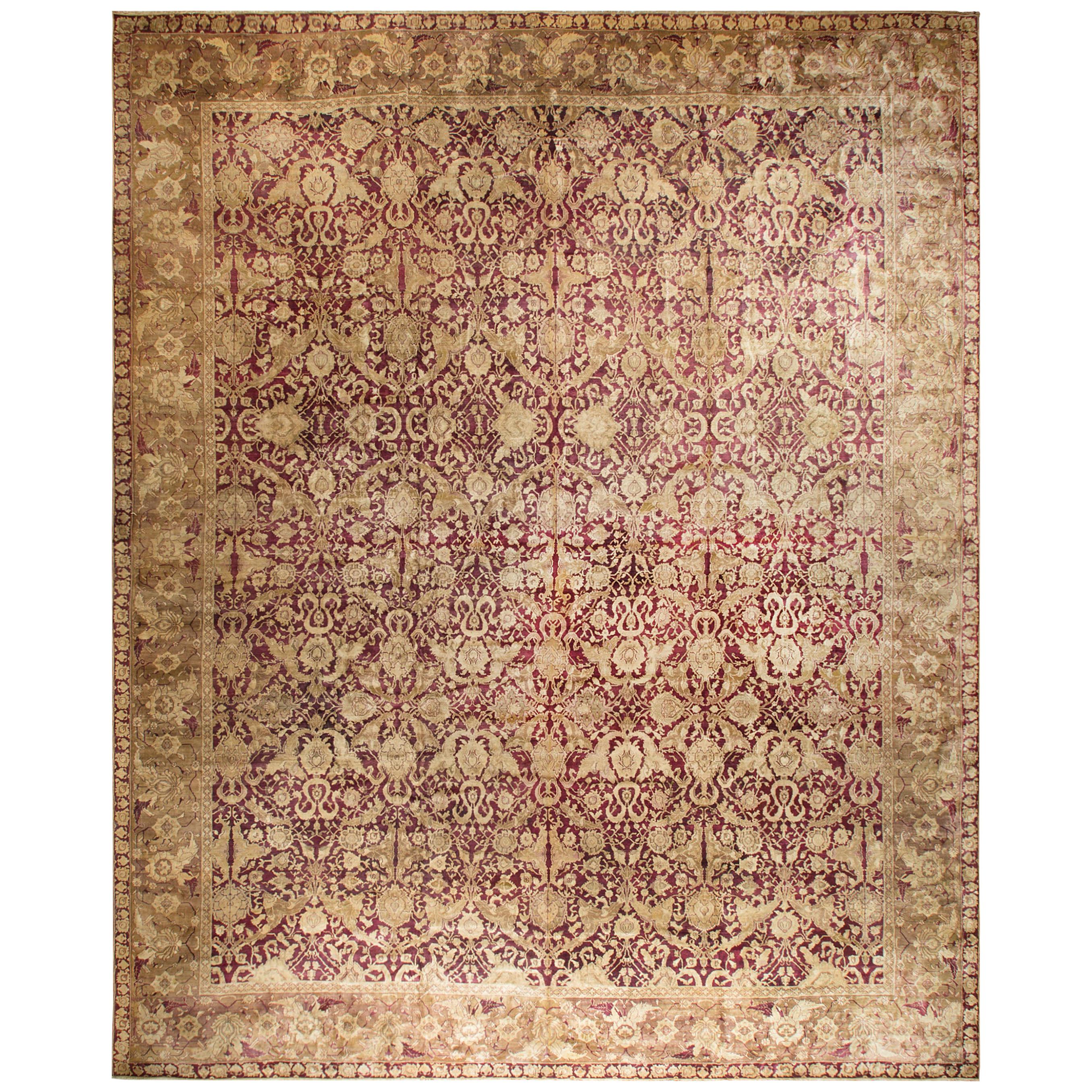 Antique Indian Agra Rug, circa 1880  21'3 x 26'6 For Sale