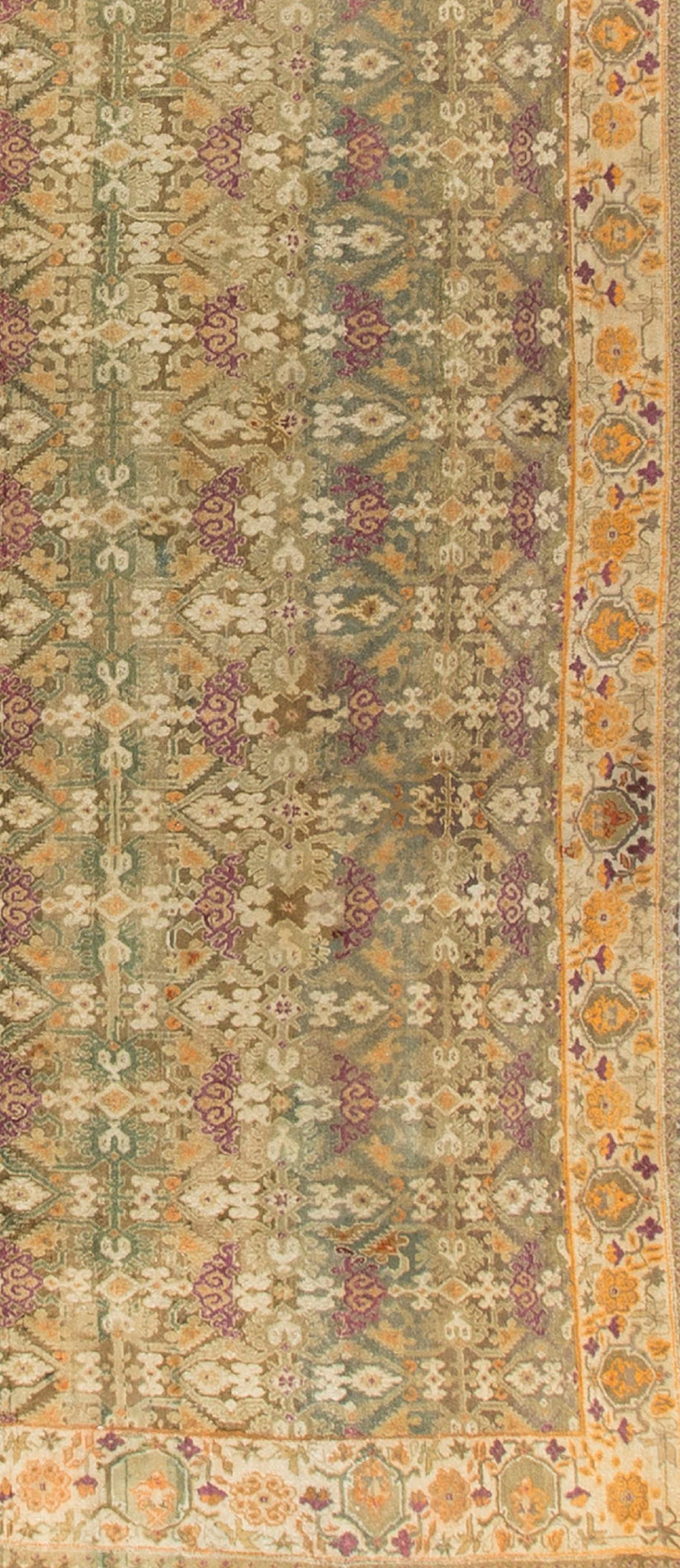 Hand-Woven Antique Indian Agra Rug, circa 1890 8' x 16'10 For Sale