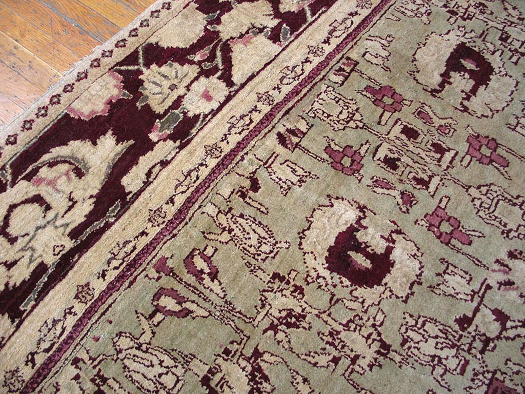 This large, square northern Indian close-weave carpet features a tan-beige field with an all-over pattern of paired l The designs of Indian carpets often do not “make sense” in the way Persian rugs do, but that makes their eccentricity all the more