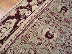 Lofty Sage Green Color and Compressed Palmet Design Century Indian Agra Rug