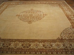 1900s Camel OpenField Medallion Antique Indian Agra Carpet 14'8"x14'10" Wool Rug
