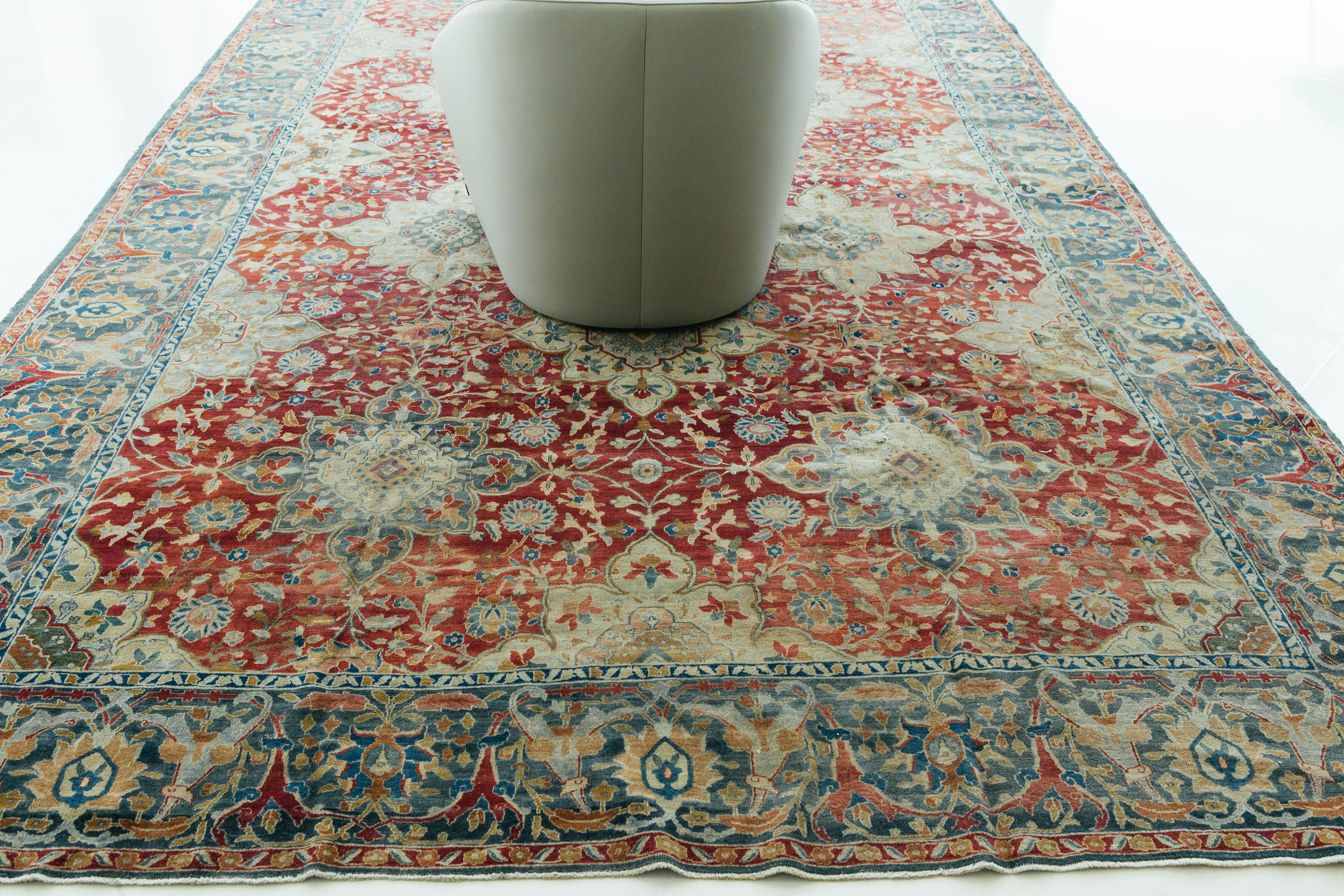 Wool Antique Indian Agra Rug