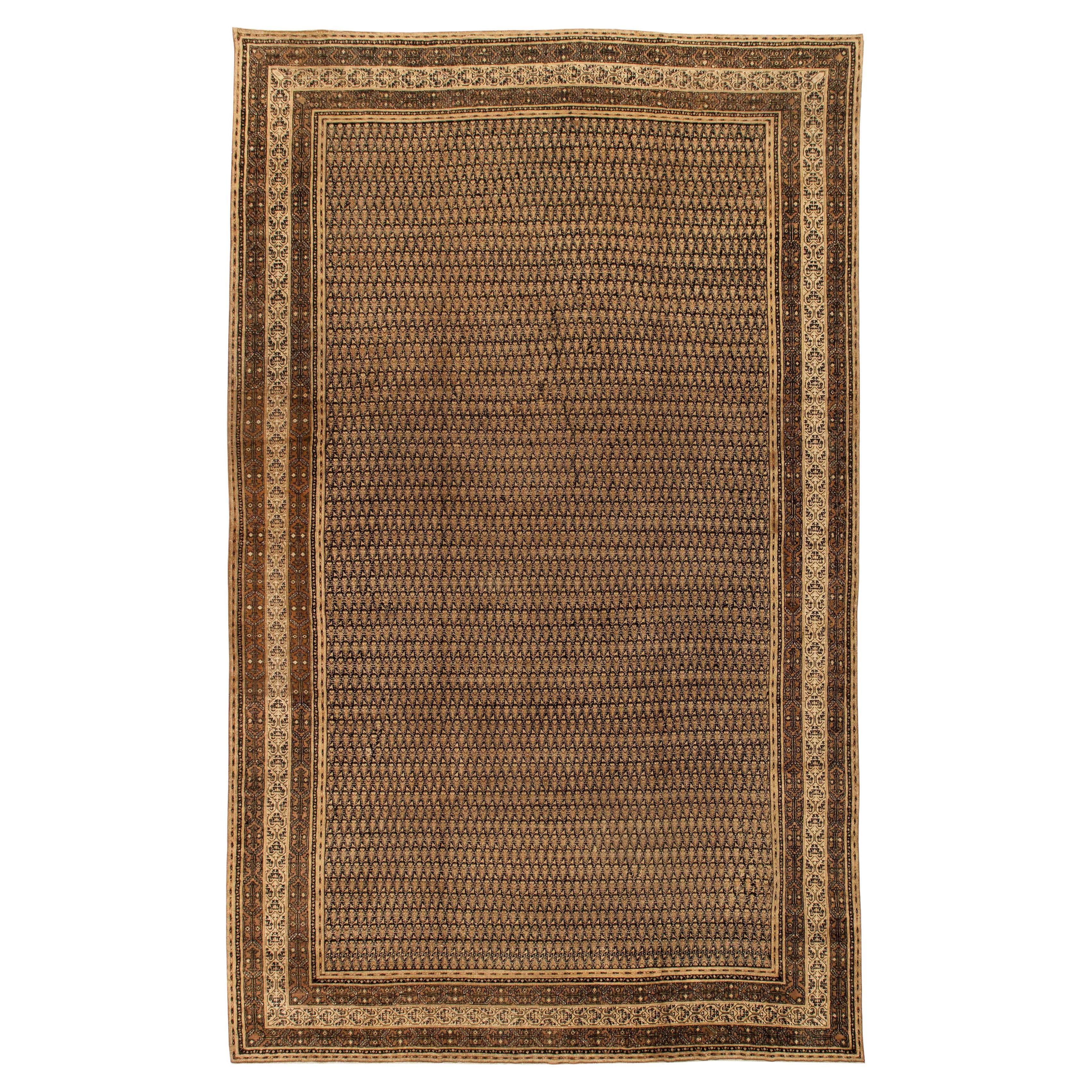 Antique Indian Agra Brown Hand Knotted Wool Rug For Sale