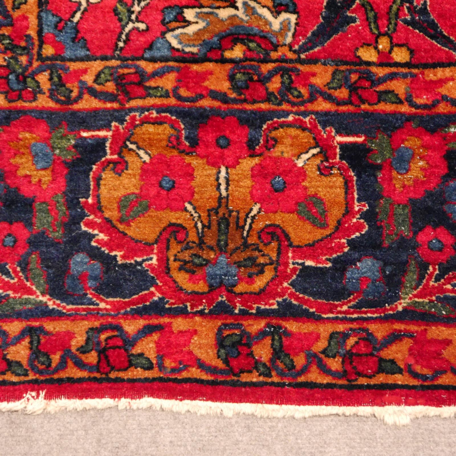 Antique Indian Agra Rug hand knotted red blue gold For Sale 4