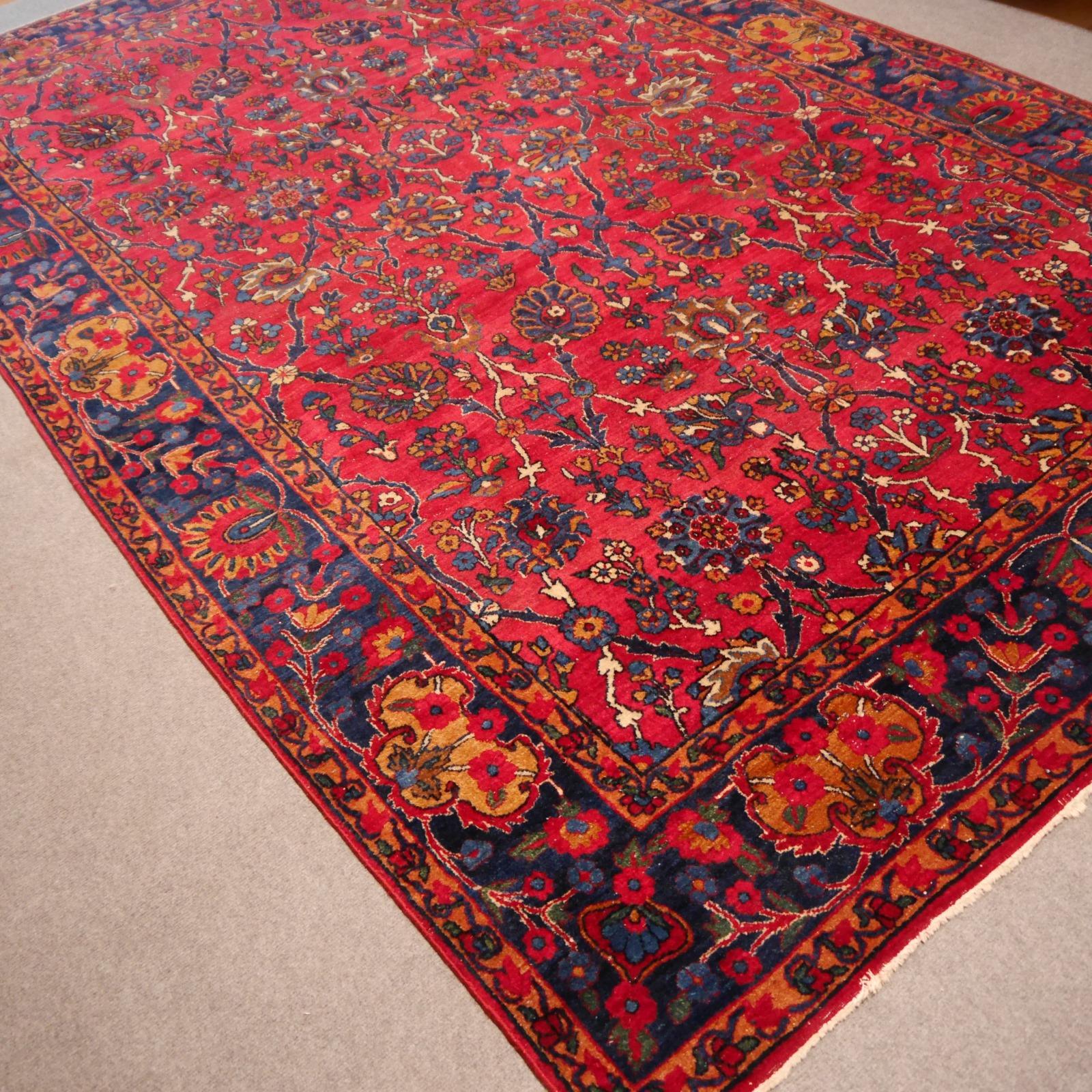 Antique Indian Agra Rug hand knotted red blue gold For Sale 5