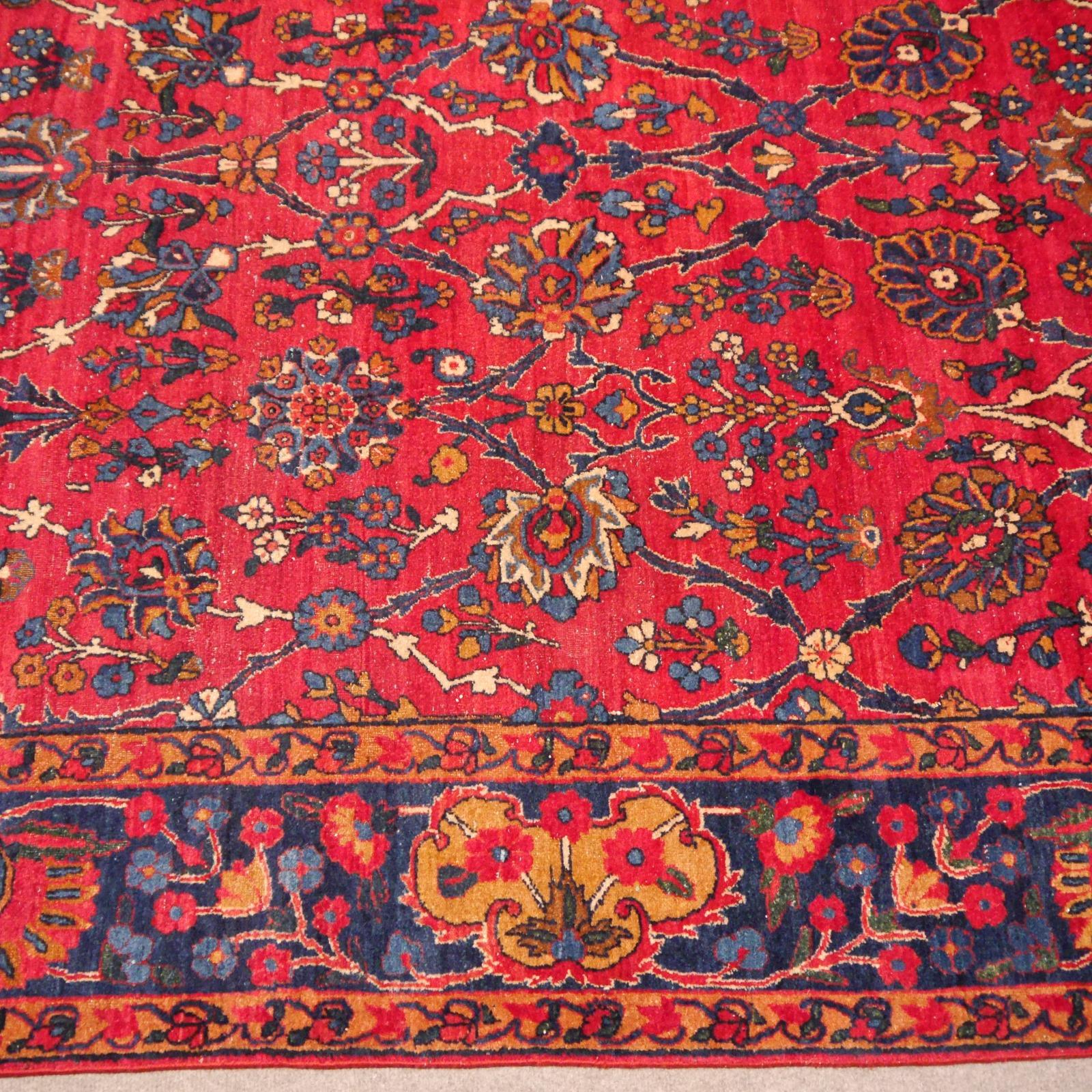 Antique Indian Agra Rug hand knotted red blue gold For Sale 7
