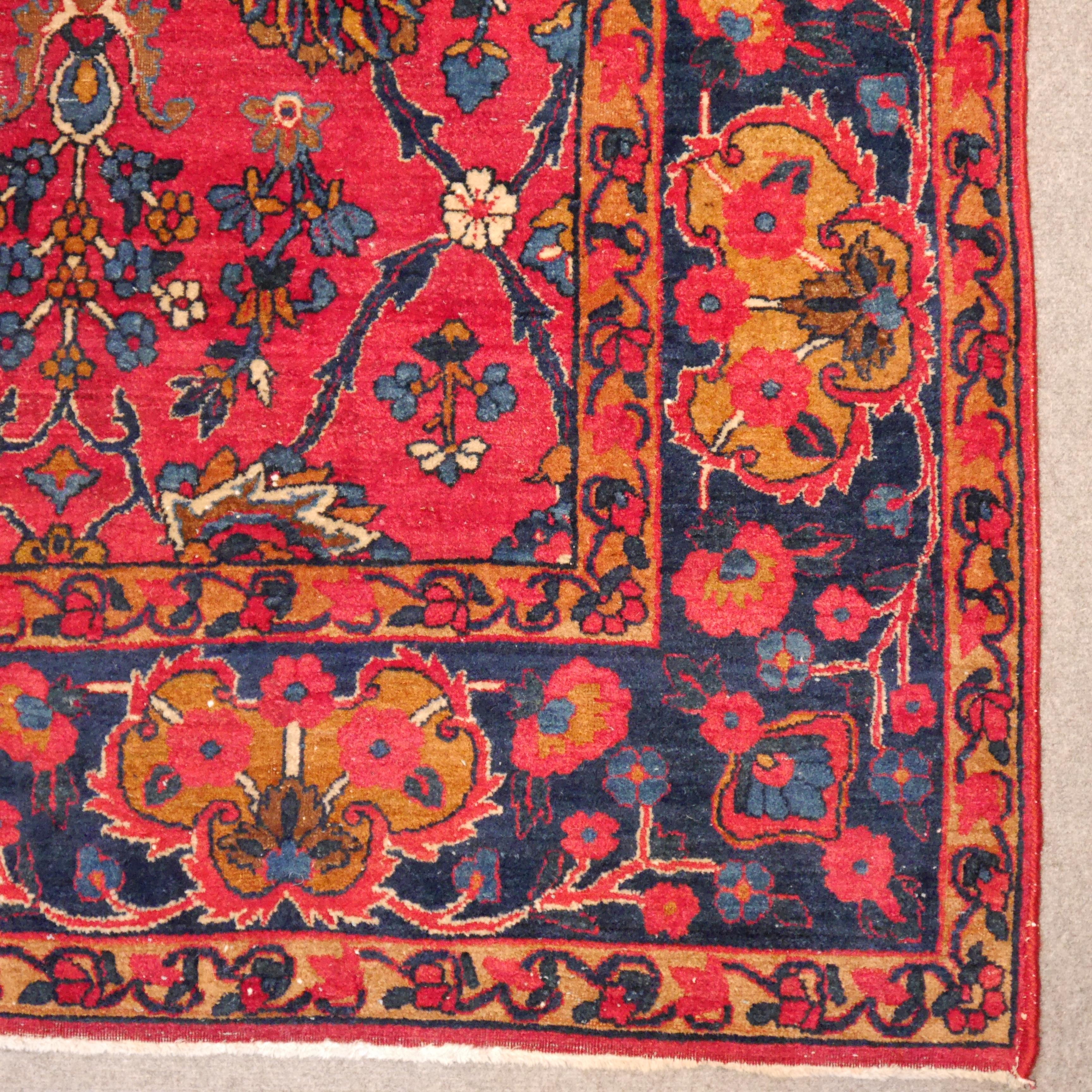 Antique Indian Agra Rug hand knotted red blue gold For Sale 10