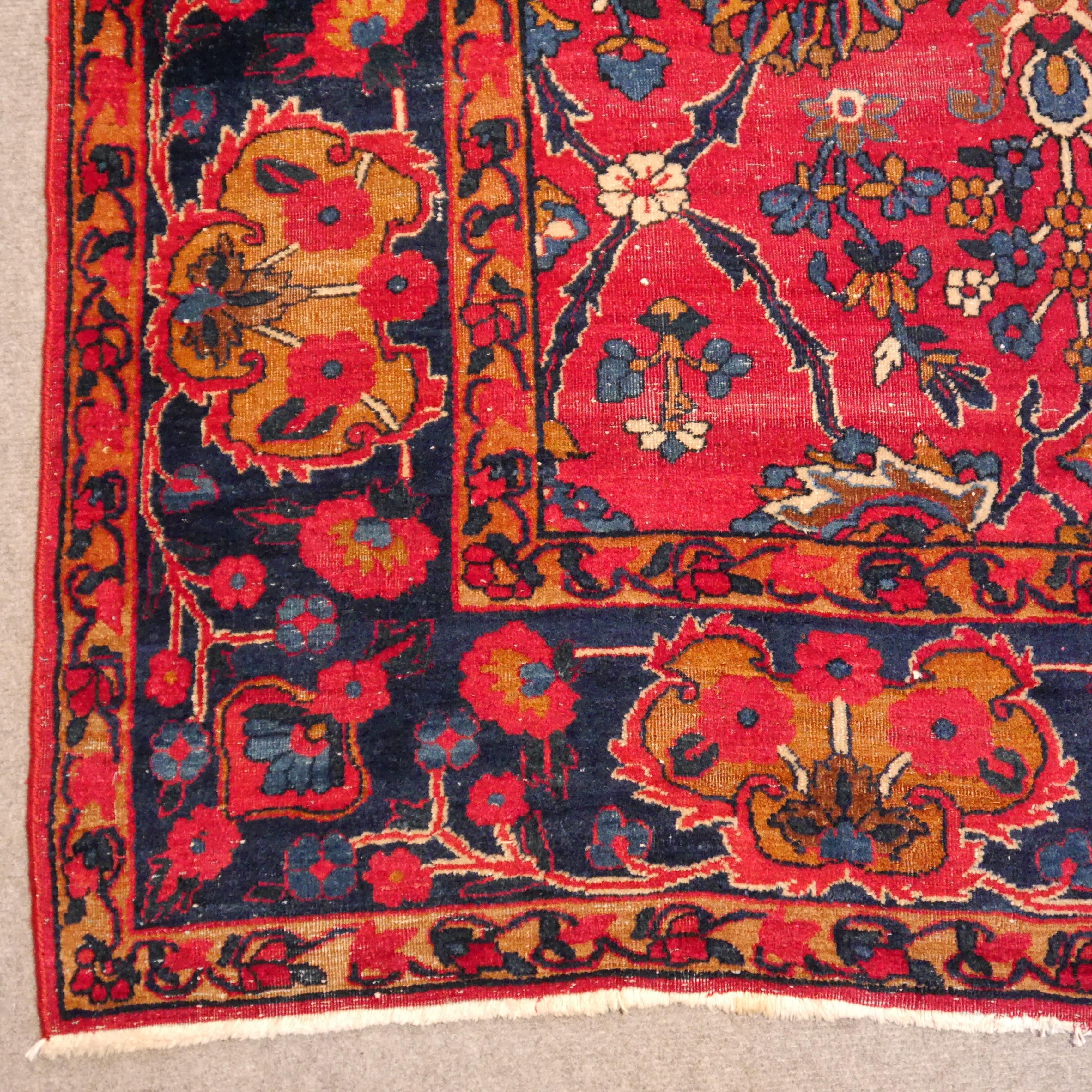 Antique Indian Agra Rug hand knotted red blue gold For Sale 11