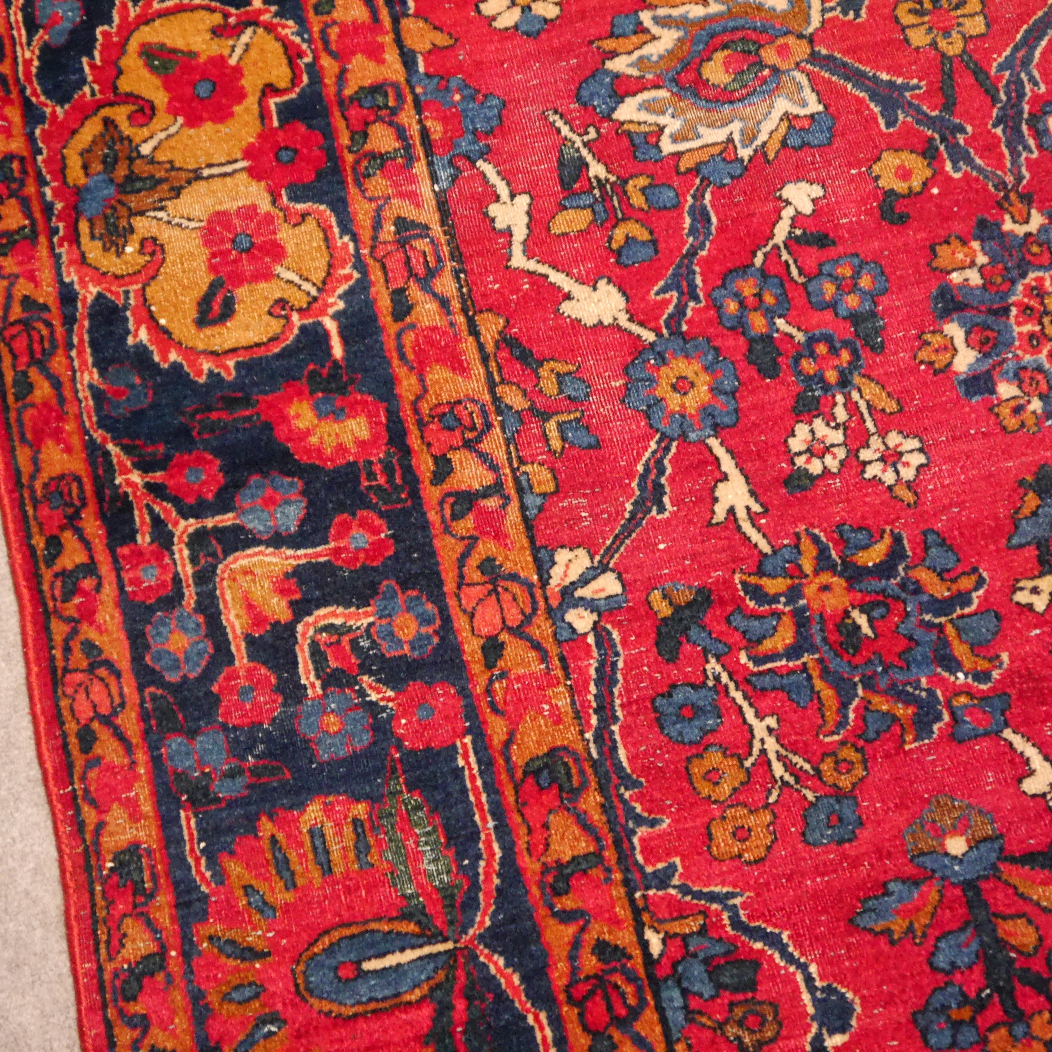 Antique Indian Agra Rug hand knotted red blue gold For Sale 12