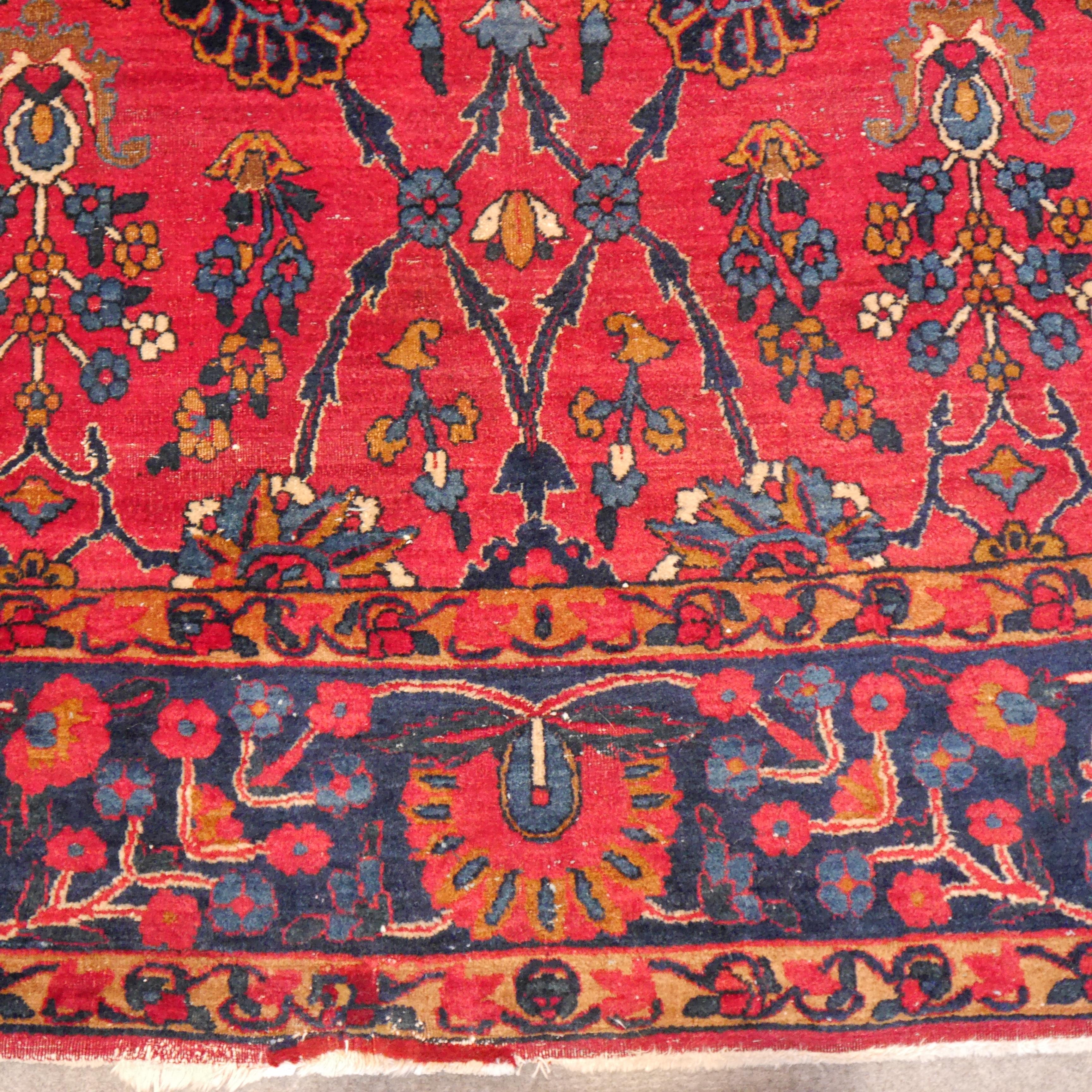 20th Century Antique Indian Agra Rug hand knotted red blue gold For Sale