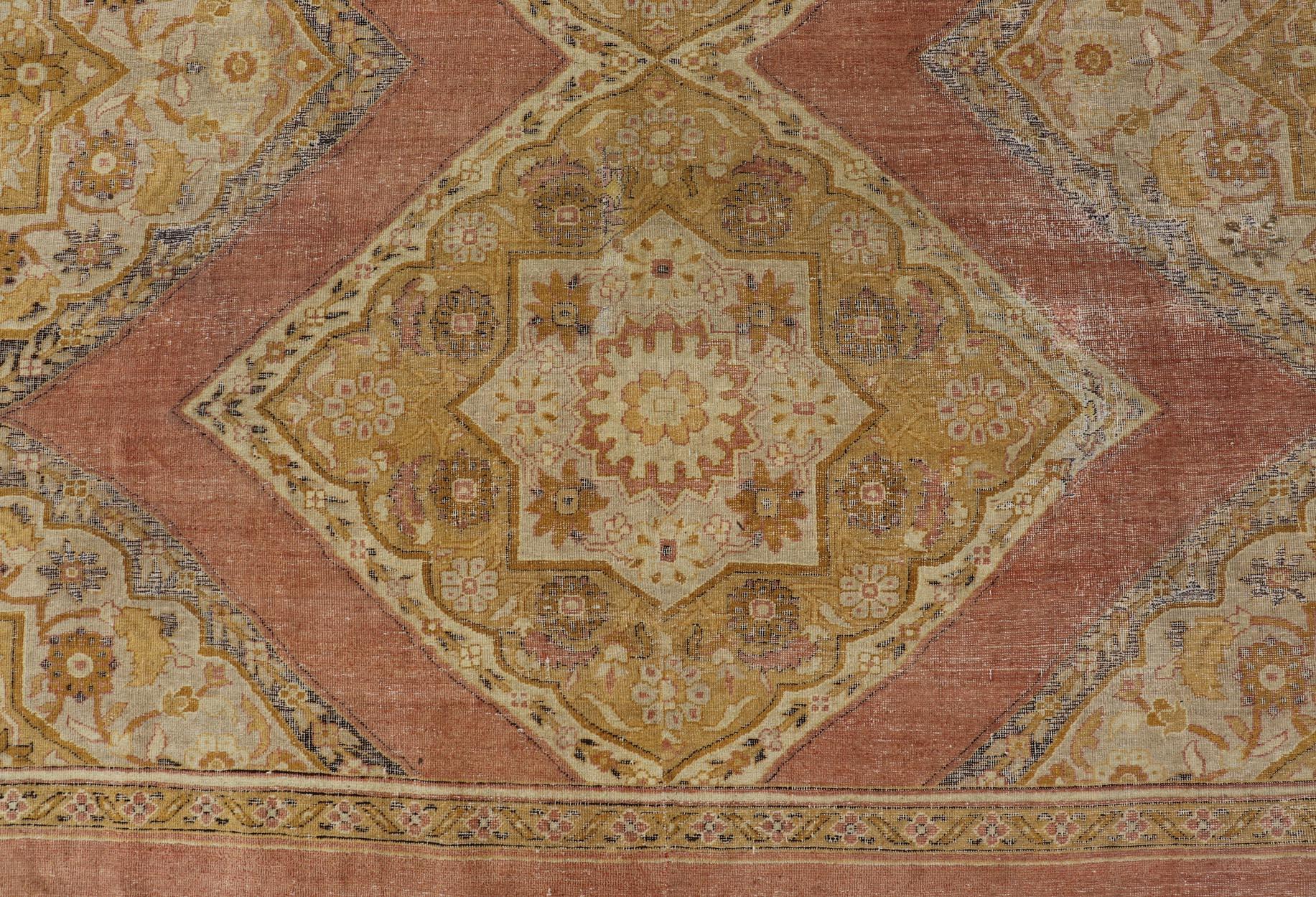 Antique Indian Agra Rug in Acidic Yellow Green, Pink and Ivory In Good Condition For Sale In Atlanta, GA
