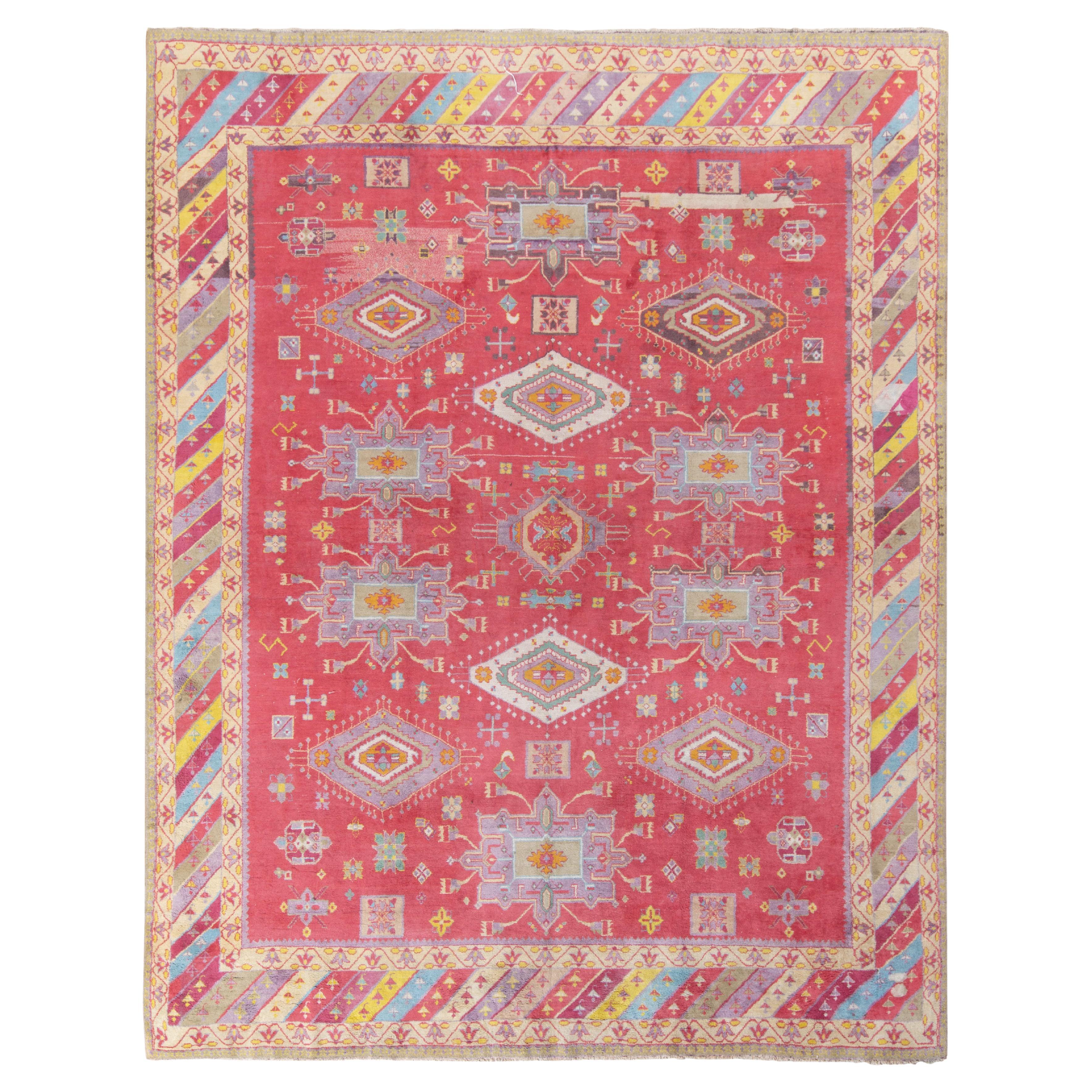 Antique Indian Agra Rug in All over Red, Blue, Medallion Pattern by Rug & Kilim For Sale