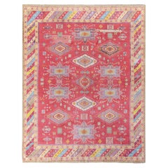 Antique Indian Agra Rug in an All over Red, Blue, Yellow Medallion Pattern