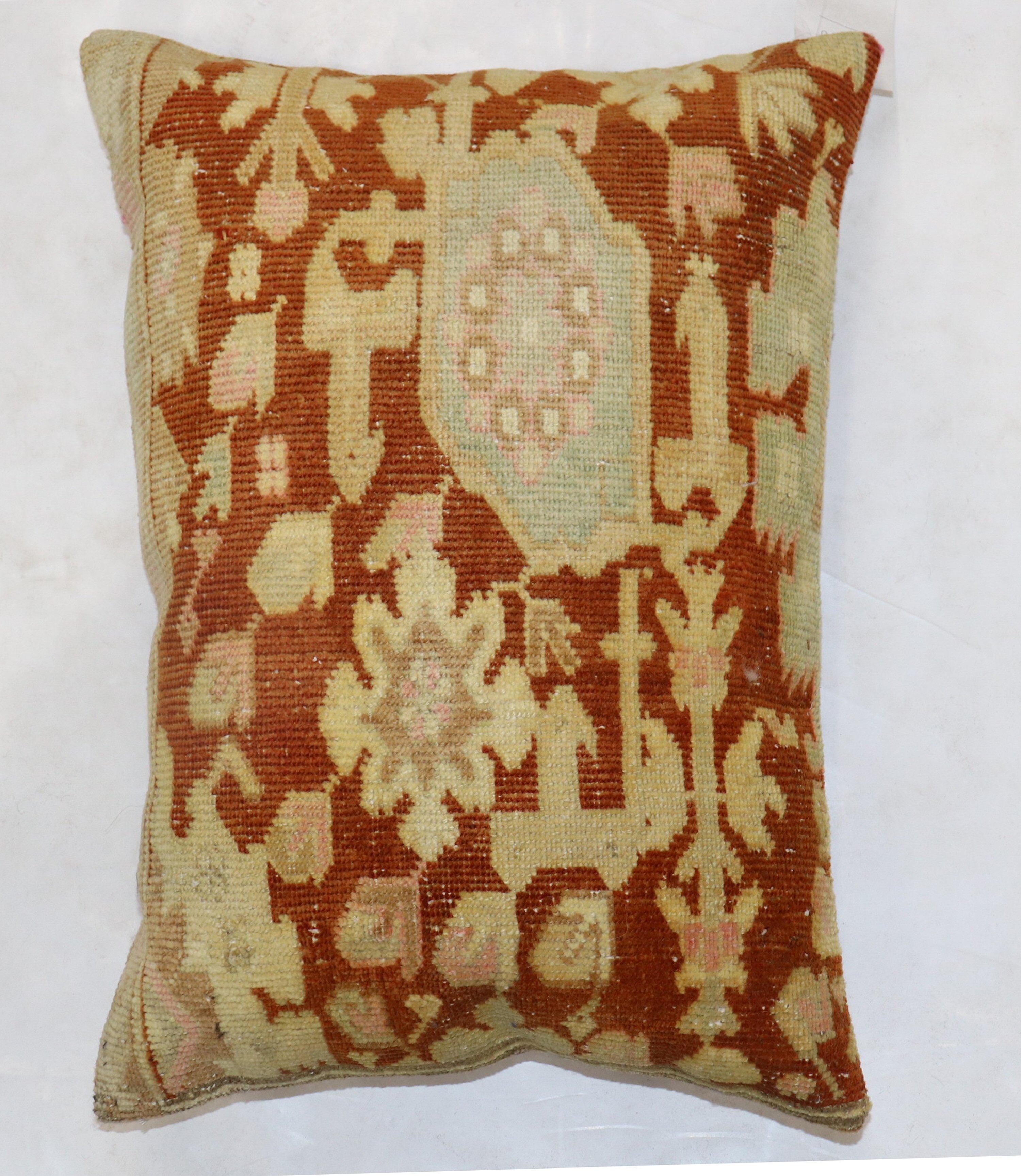 Pillow made from an early 20th Century Antique Indian Agra rug. zipper closure and polyfill insert provided

Measures 19'' x 27''.