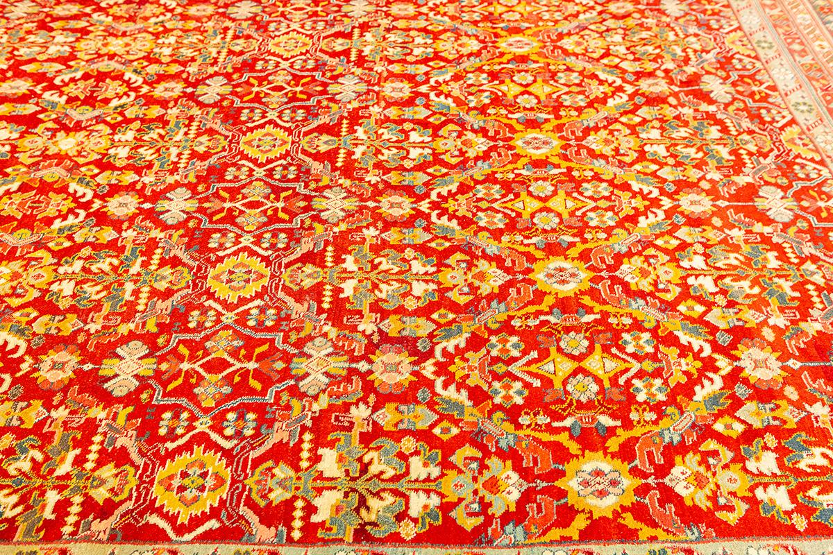 Hand-Knotted Antique Indian Agra Rug Red Field For Sale