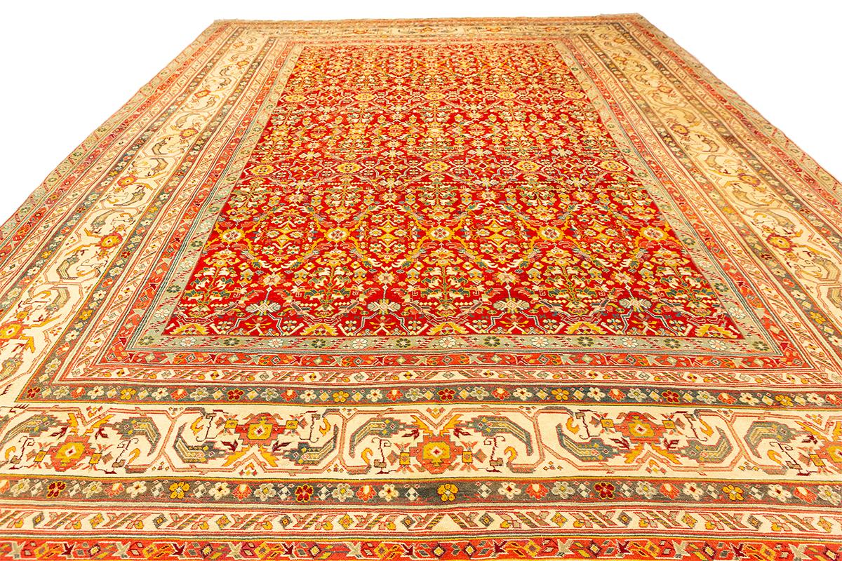 Noué à la main Tapis indien ancien Agra - Tapis rouge en vente