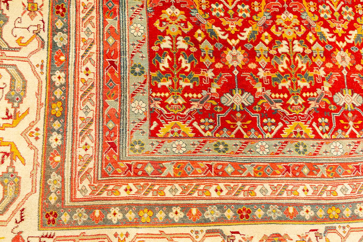 Wool Antique Indian Agra Rug Red Field For Sale