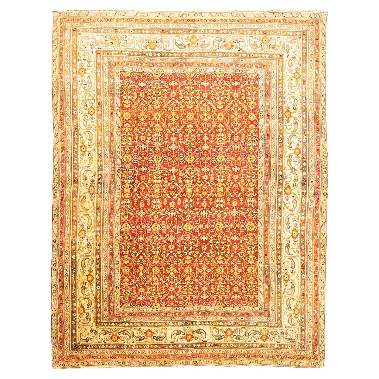 Antiker indischer Agra-Teppich mit rotem Feld