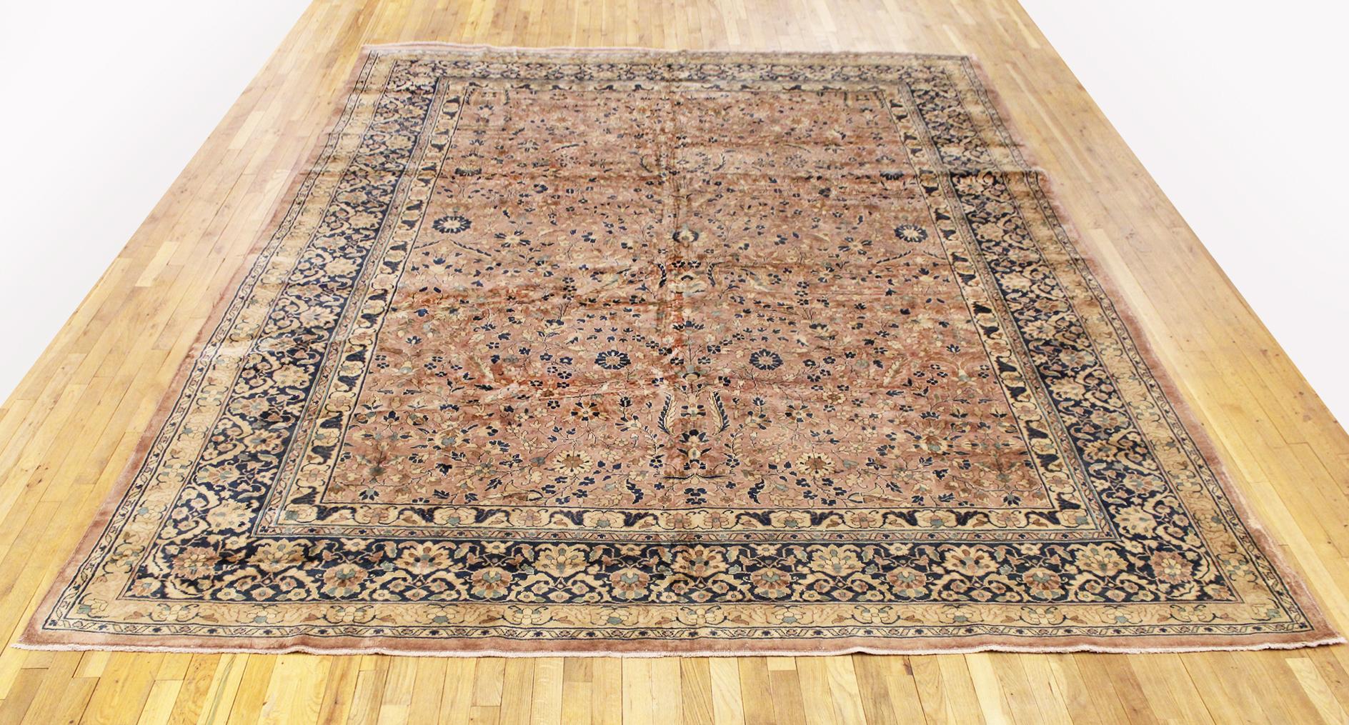 Hand-Knotted Antique Indian Agra Rug, Room Size, Allover Design and Flowers For Sale