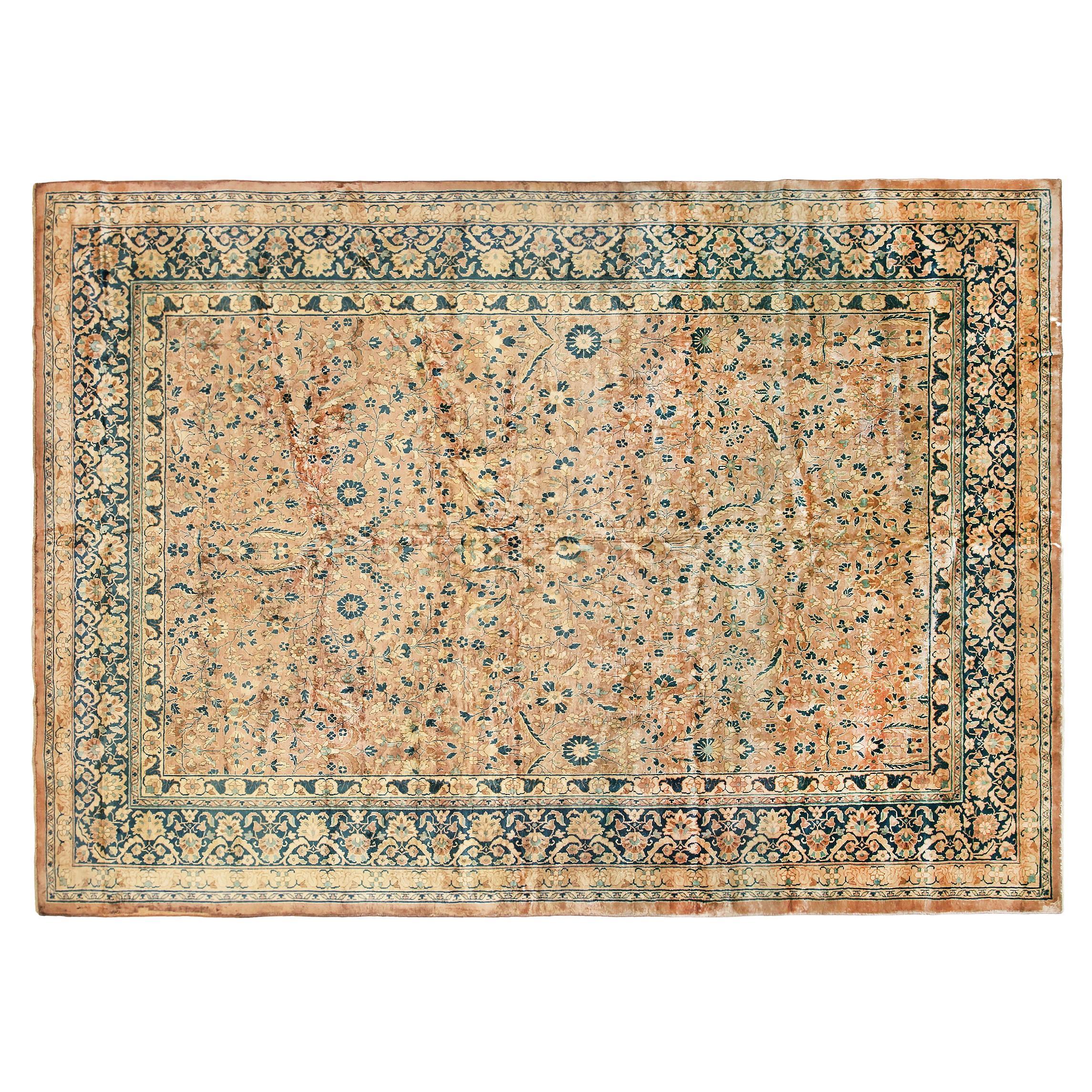 Antique Indian Agra Rug, Room Size, Allover Design and Flowers For Sale