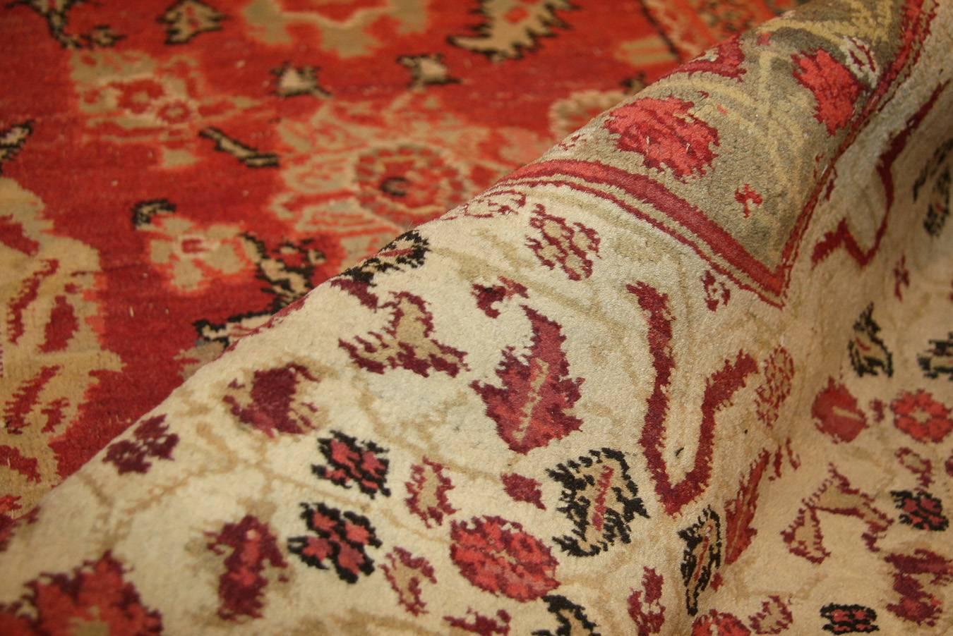 Hand-Knotted Antique Indian Agra Rug. Size: 6 ft x 8 ft 9 in For Sale