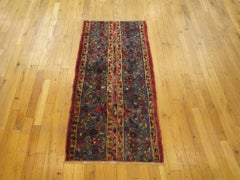 Antique Indian Agra Rug, Small Runner Size, Symmetrical Bands of Color, Flowers