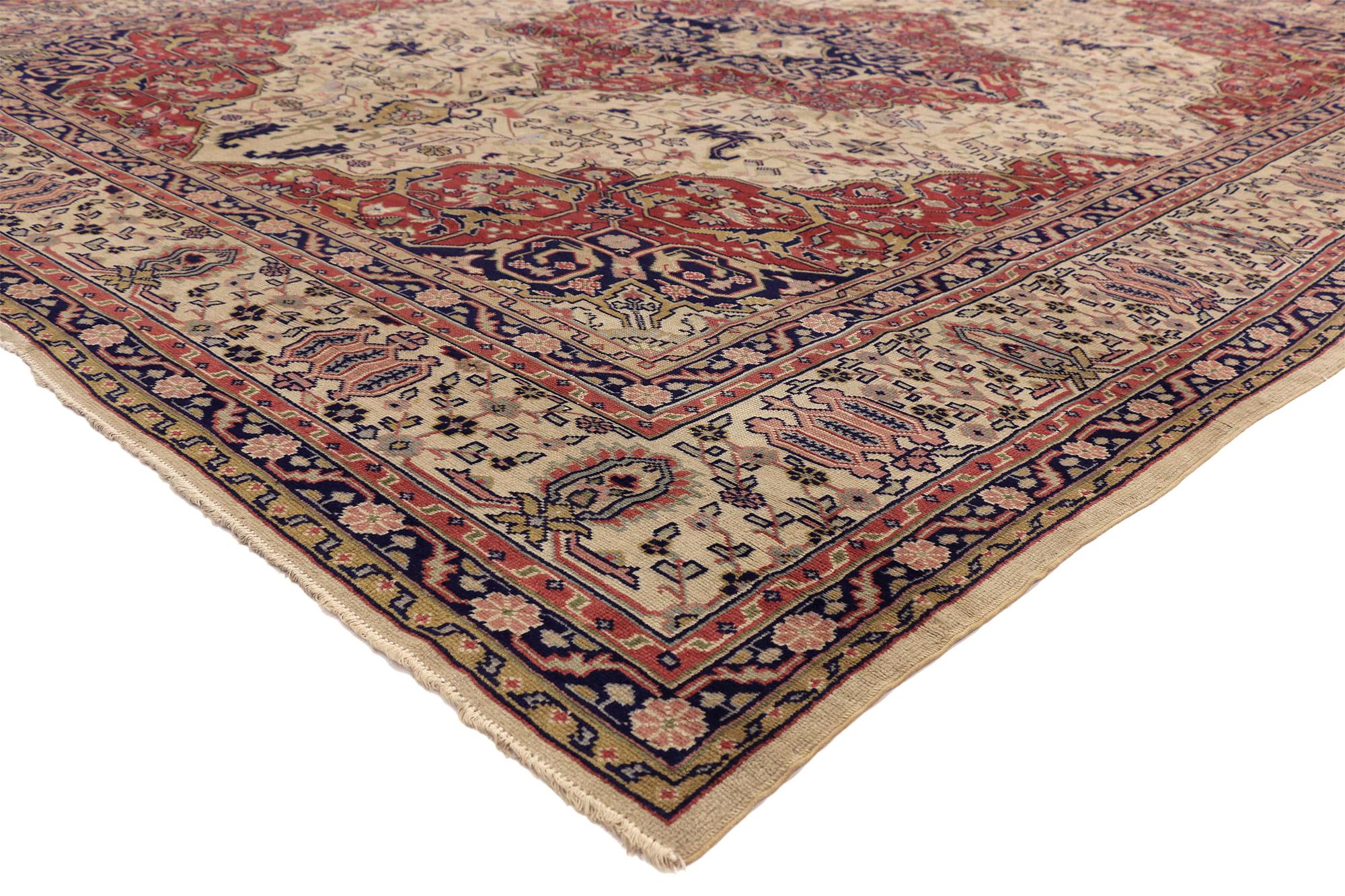 71437 Antique Indian Agra Rug, 09'08 x 12'08. Indian Agra rugs, originating from Agra, Uttar Pradesh, India, are renowned for their intricate floral motifs, geometric patterns, and elaborate borders influenced by Persian and Mughal traditions.
