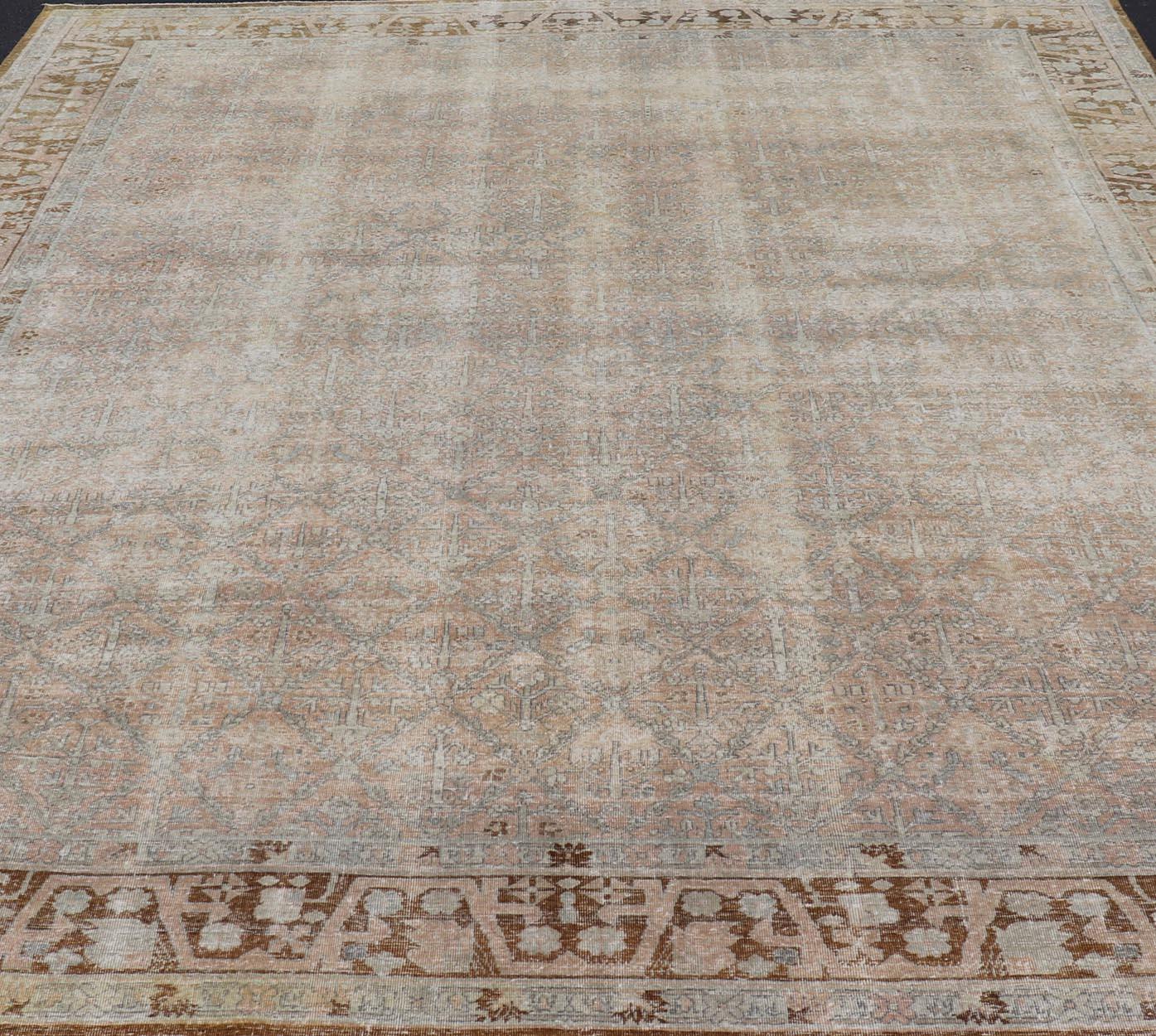Antique Indian Agra Rug with All-Over Floral Design in Light Green and Brown For Sale 4