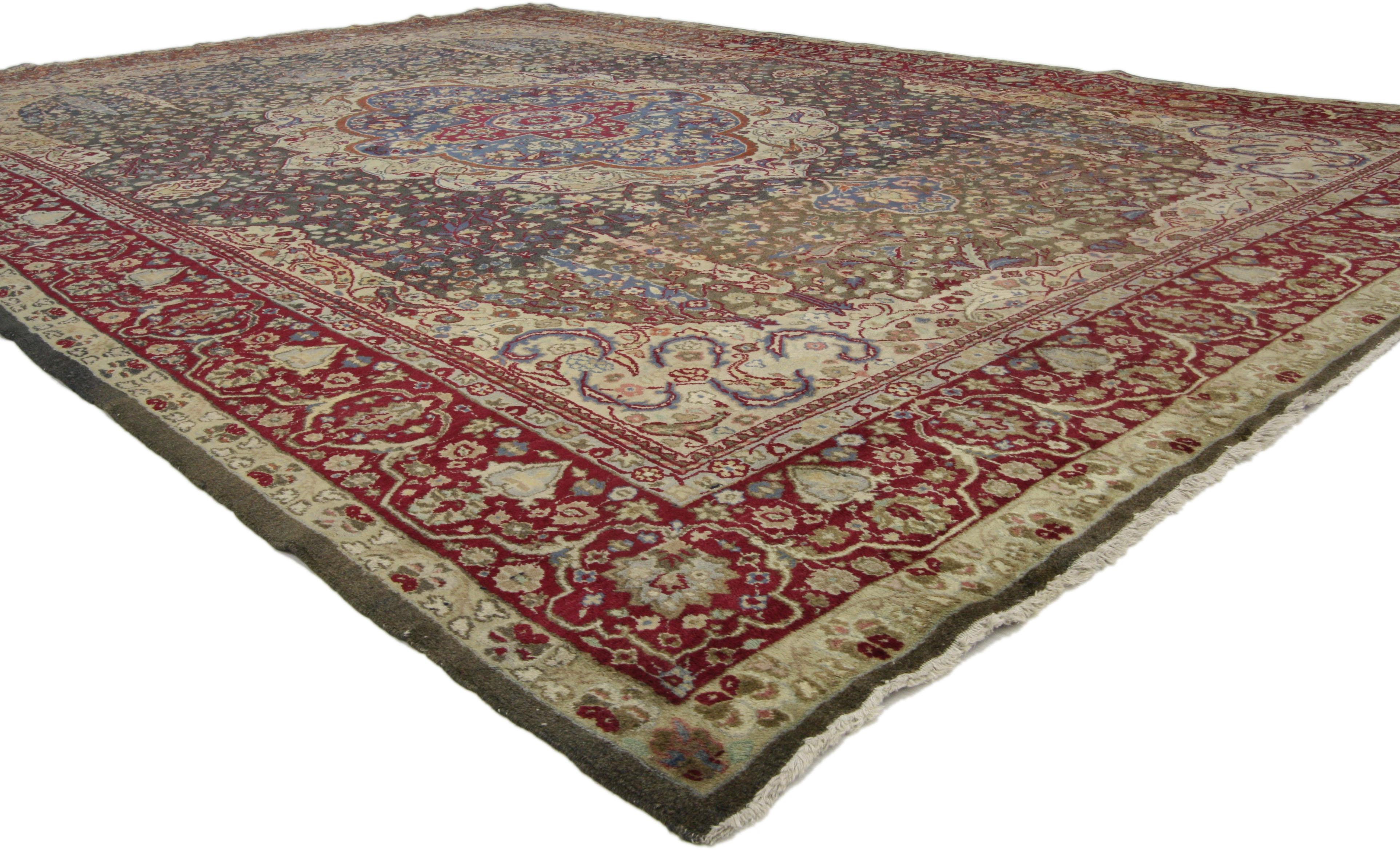 Hand-Knotted Antique Indian Agra Rug with Cypress Trees For Sale
