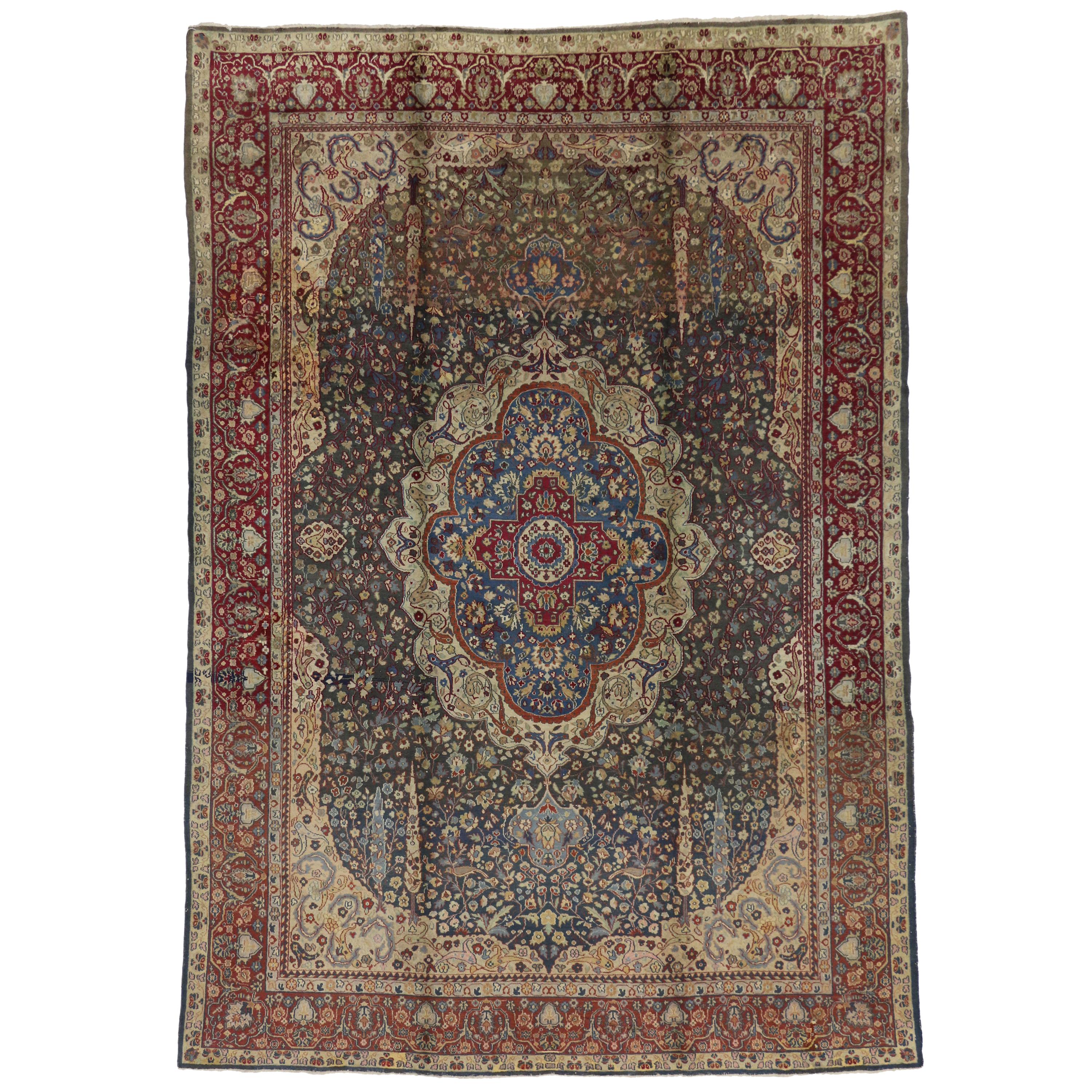 Antique Indian Agra Rug with Cypress Trees For Sale
